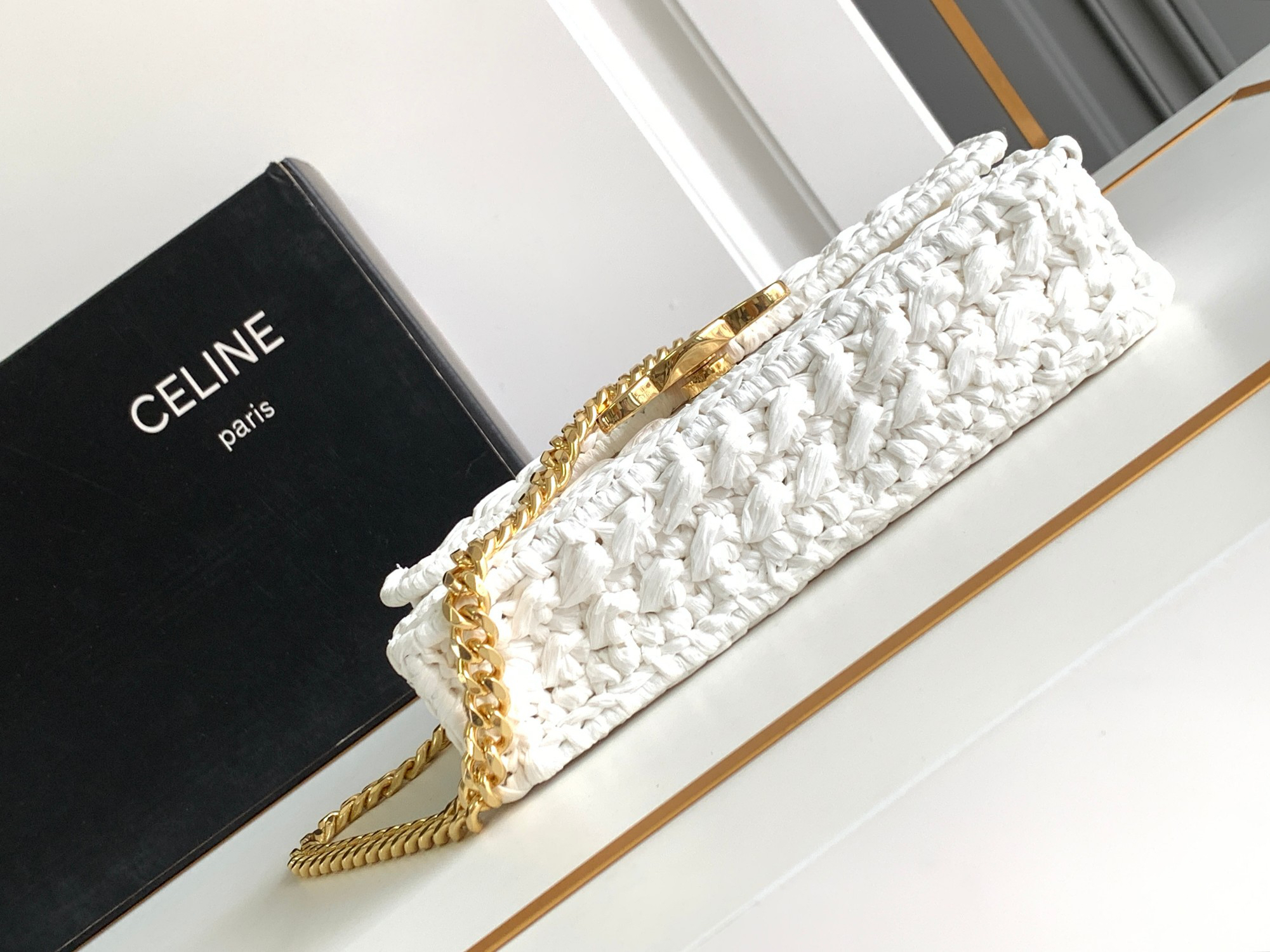 Celine Soleil Limited-Edition Woven Raffia Chain Shoulder Bag - Image 4