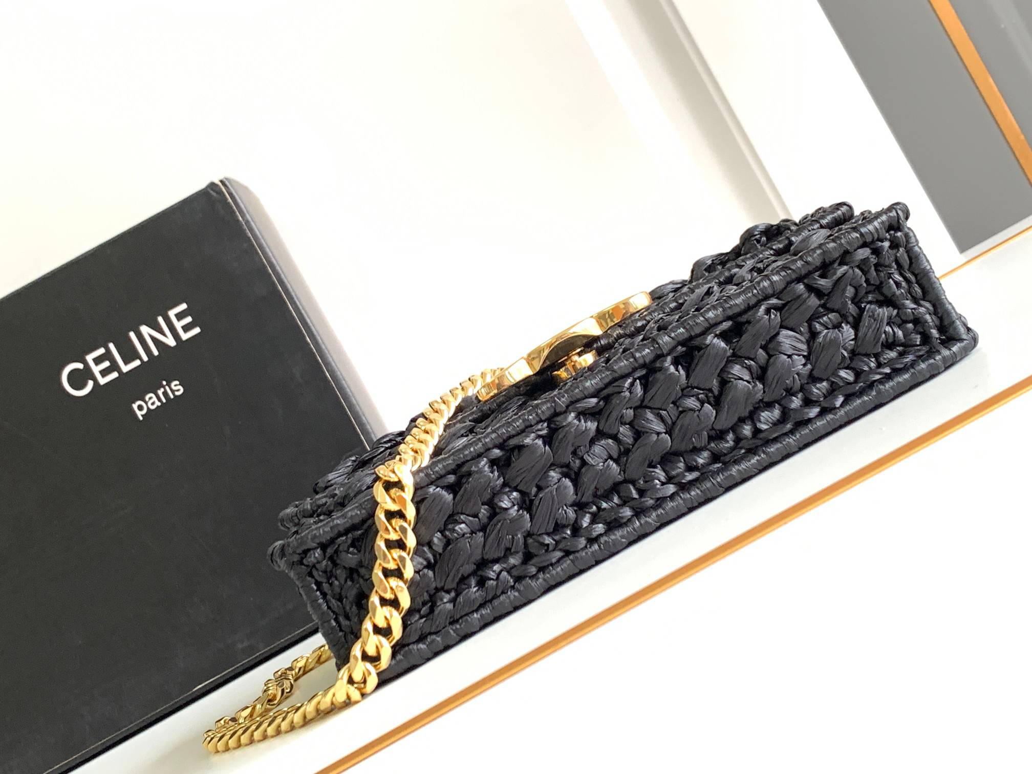 Celine E24 Summer Limited Edition Triomphe Raffia Woven Chain Shoulder Bag - Image 4