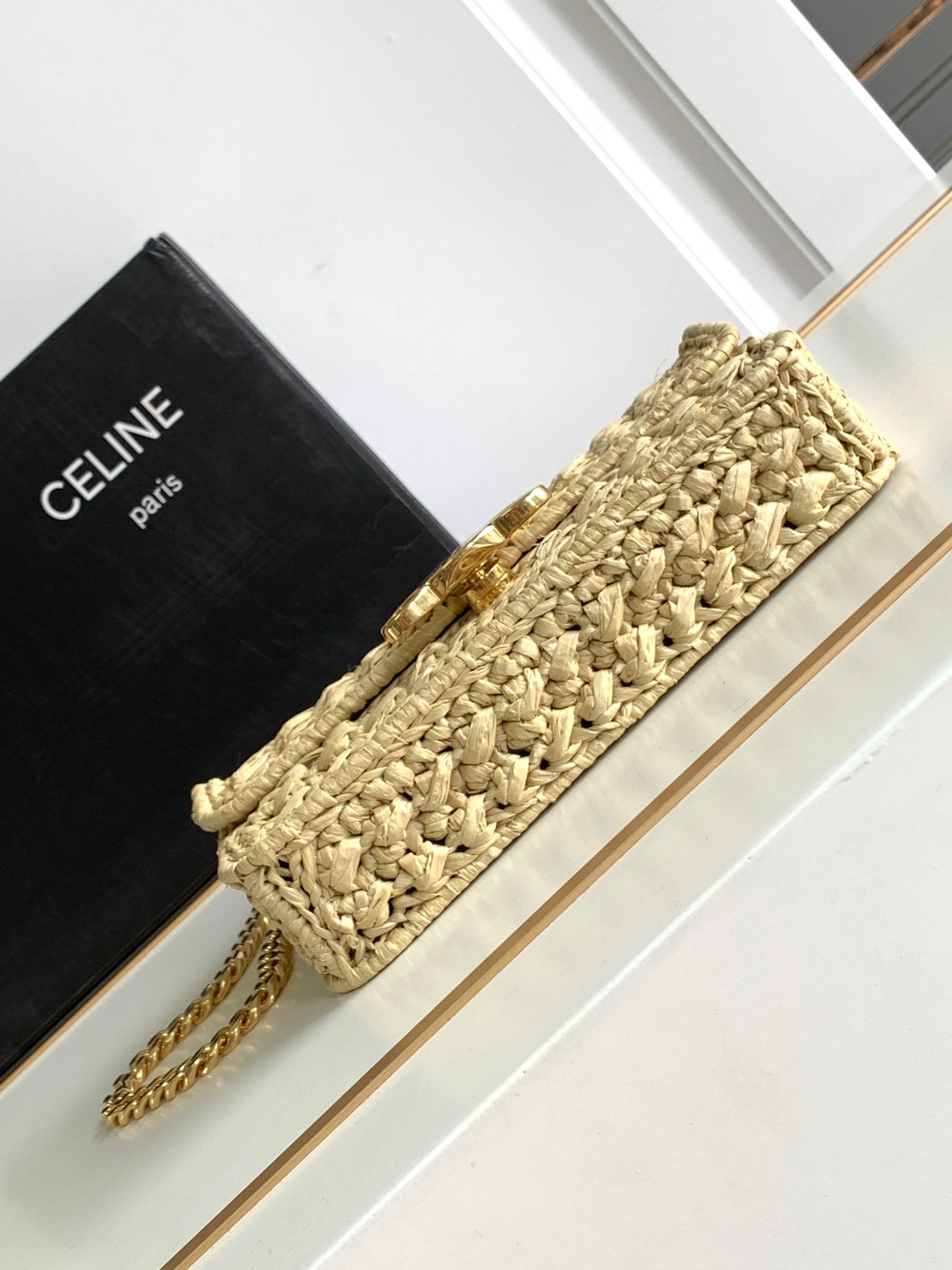 Celine E23 Summer Limited-Edition Raffia Woven Chain Shoulder Bag - Image 4