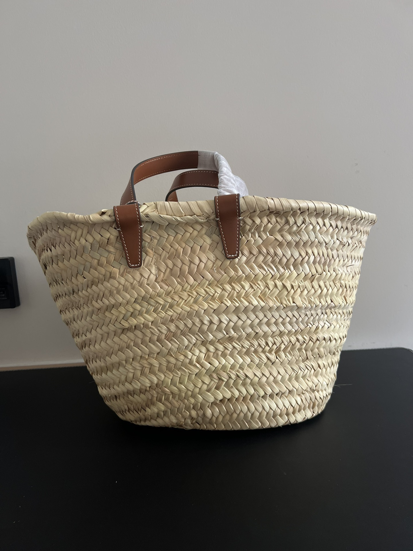 Celine Classic Woven Raffia and Cowhide Basket Tote - Image 4