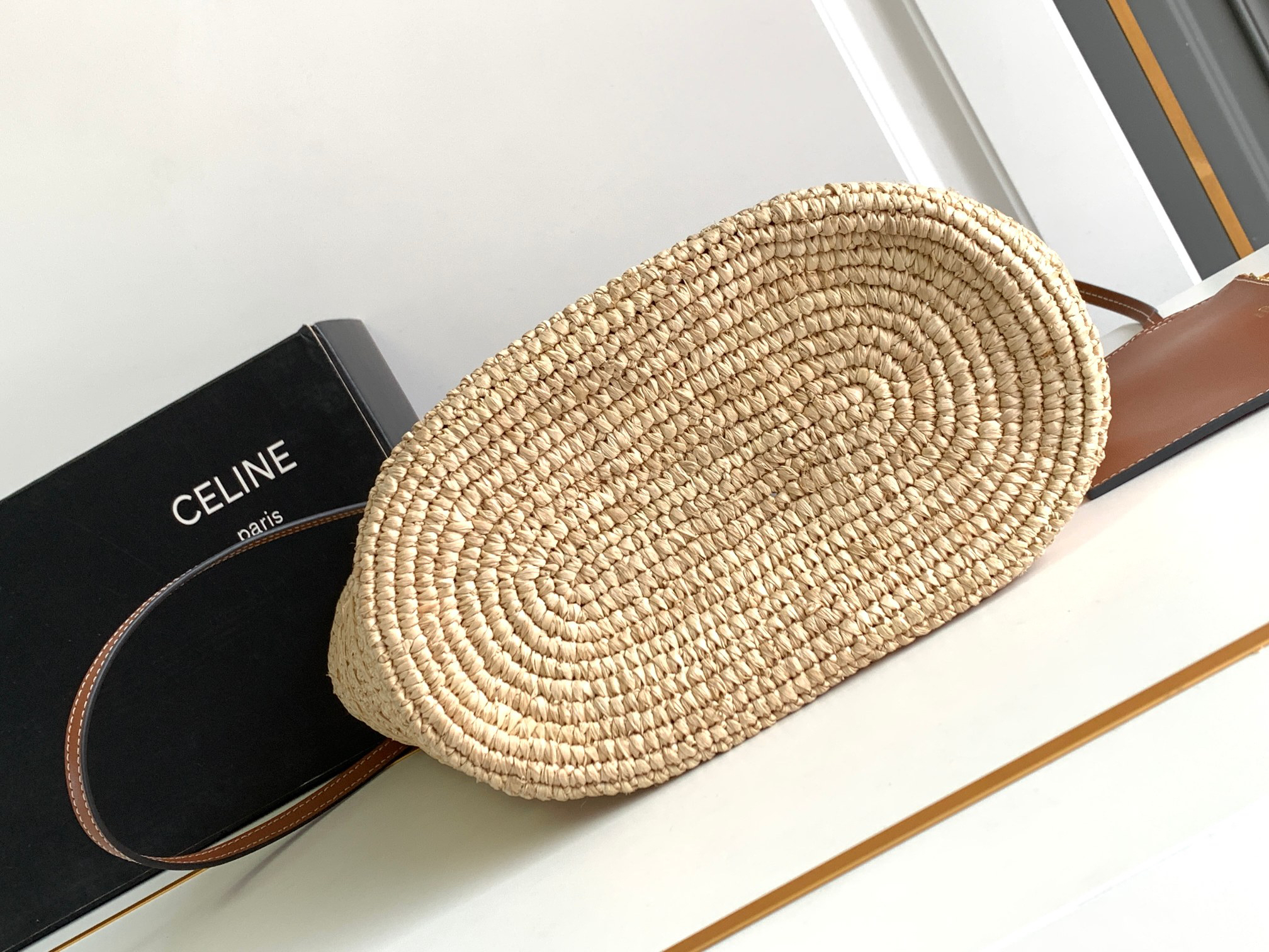 Celine Teen Woven Straw and Calfskin Classic Basket Tote Bag - Image 4