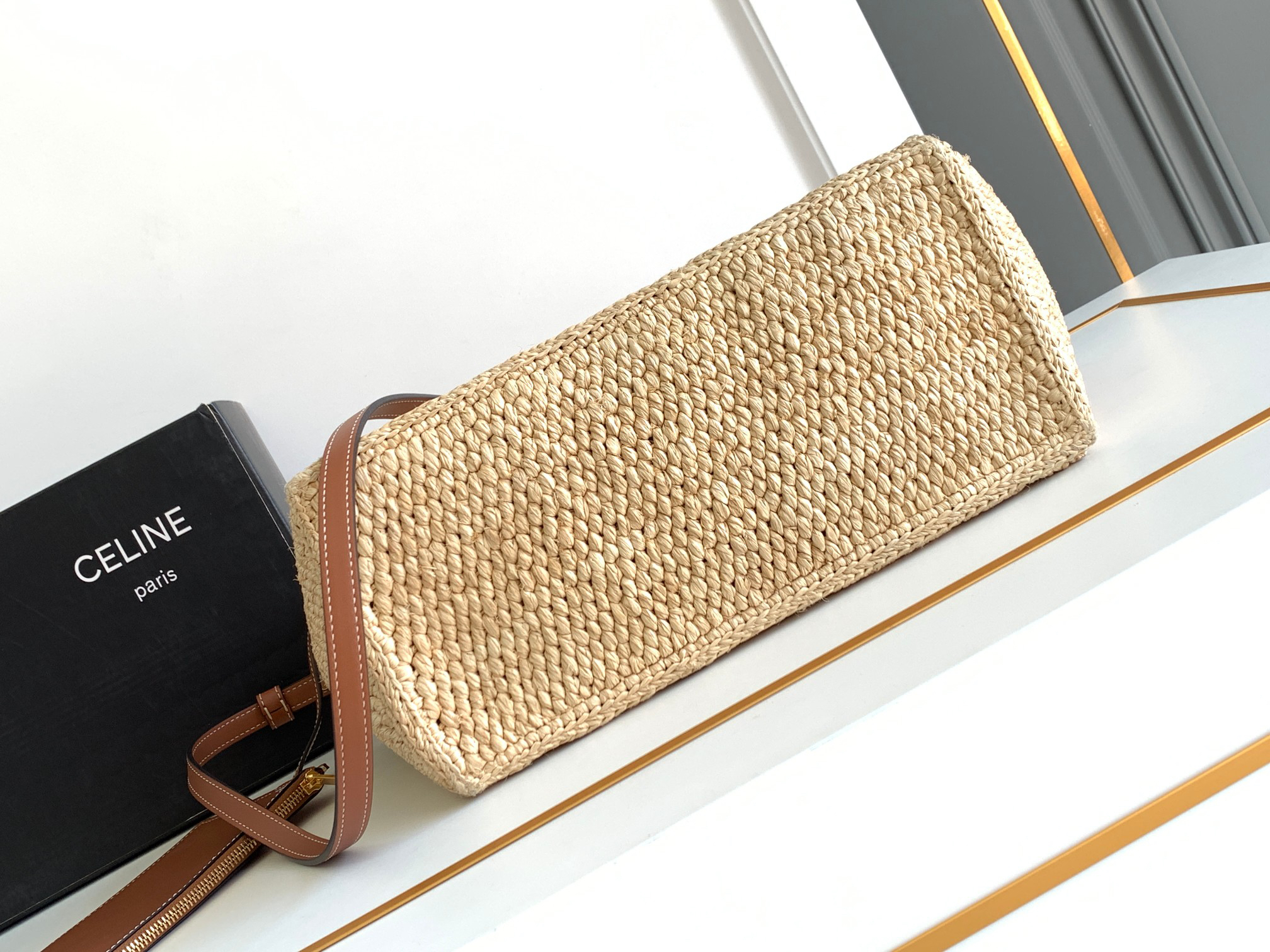 Celine T Cabas Thais Small Woven Tote Bag - Image 4