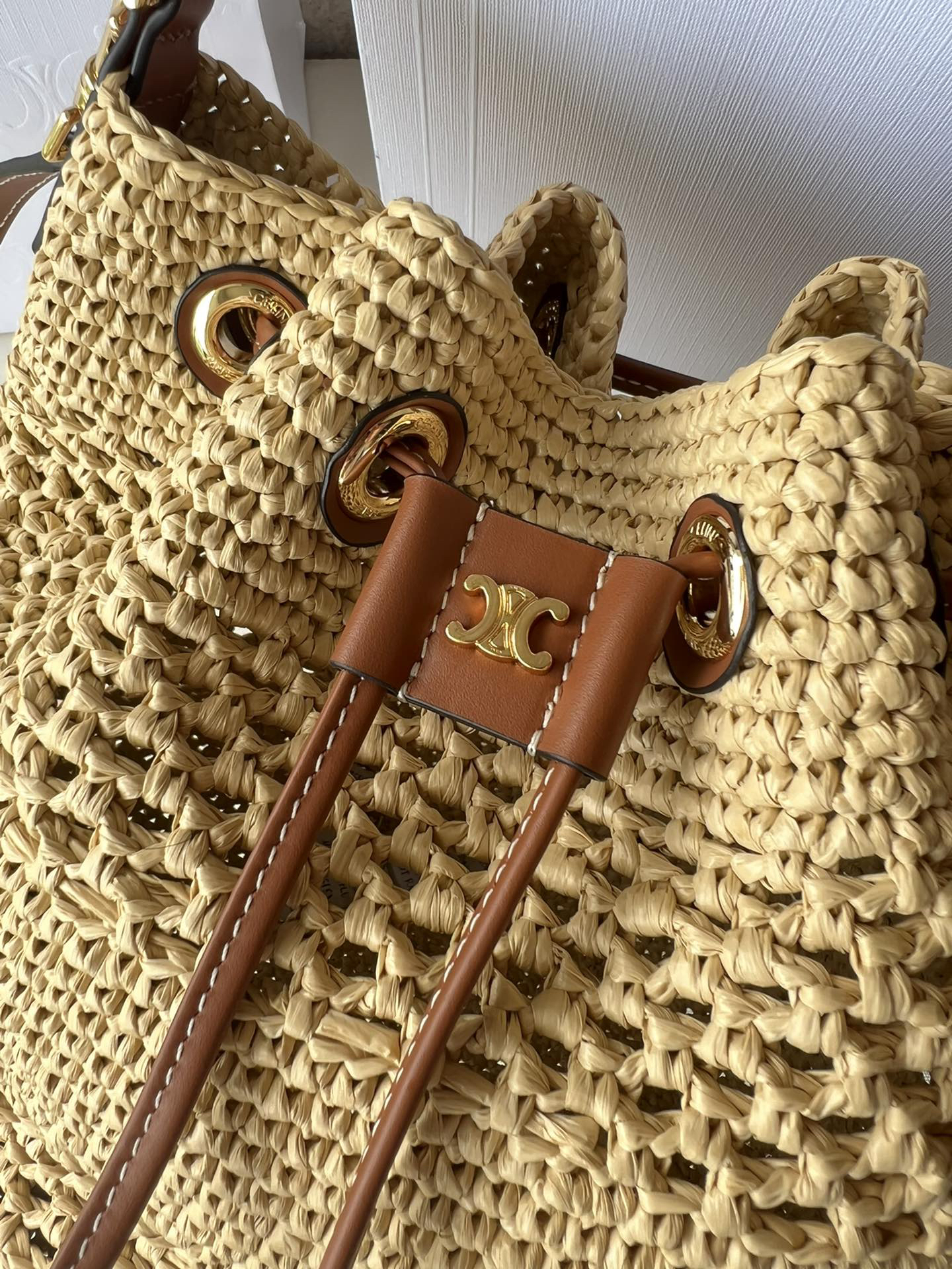 Clara Classic Plant-Material and Leather Tote Bag - Yellow-Brown - Image 5