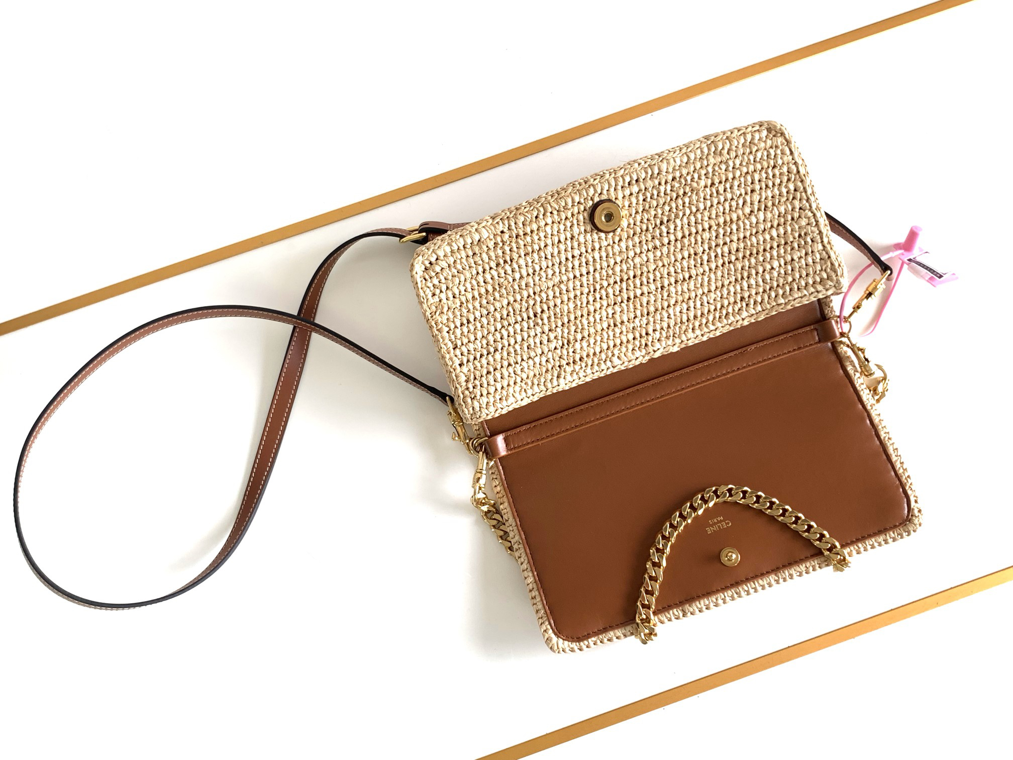 Celine Multichette Raffia Woven Handbag - Image 5