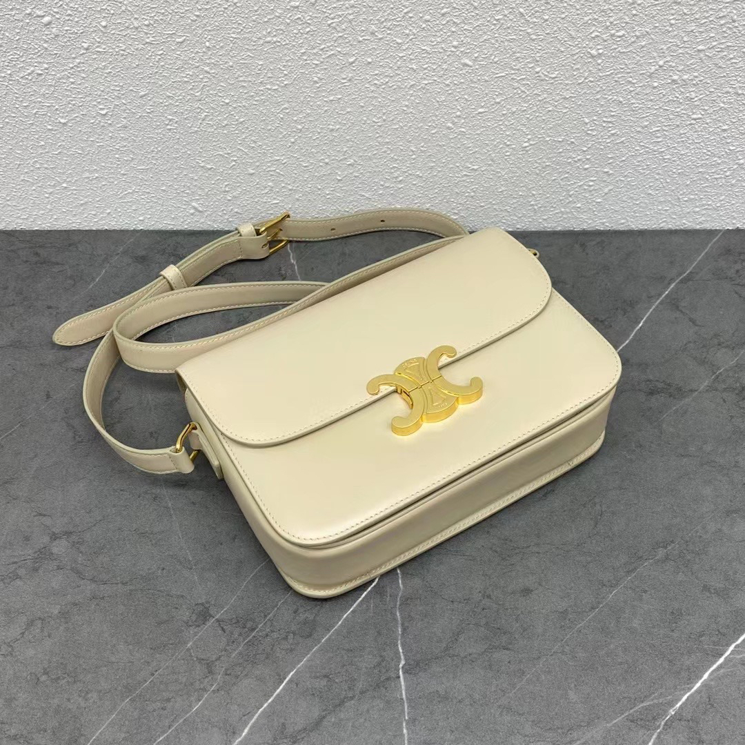 Triome Classic Calfskin Crossbody Bag in Light Beige - Image 5