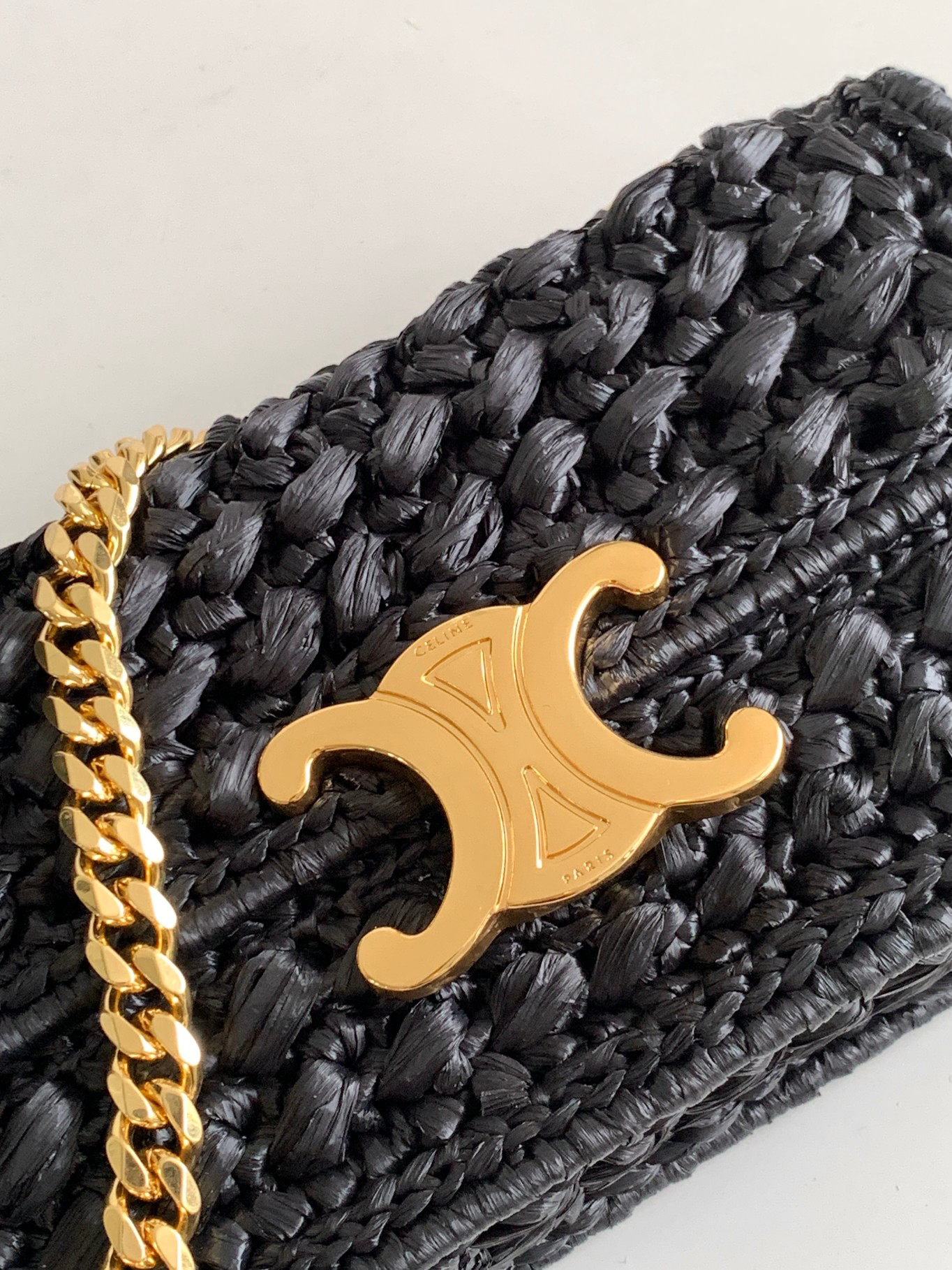 Celine Triomphe Raffia Woven Chain Shoulder Bag - Image 5