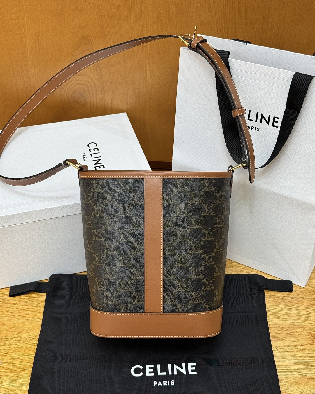 CELINE Triomphe Classic Monogram Bucket Crossbody Bag - Image 5