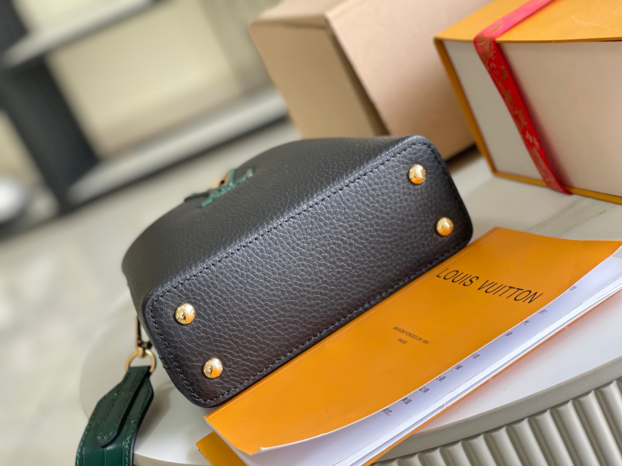 Louis Vuitton Capucines Mini Handbag in Black Crocodile-Textured Leather - Image 5