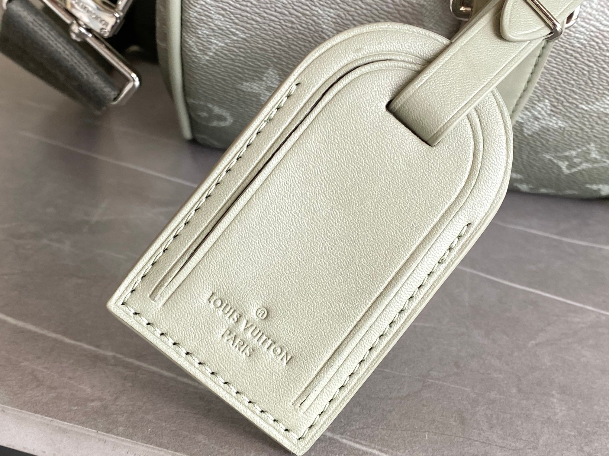 Louis Vuitton Keepall 25 Pillow Bag in Gradient Gray Green Monogram Eclipse Reverse Canvas - Image 5