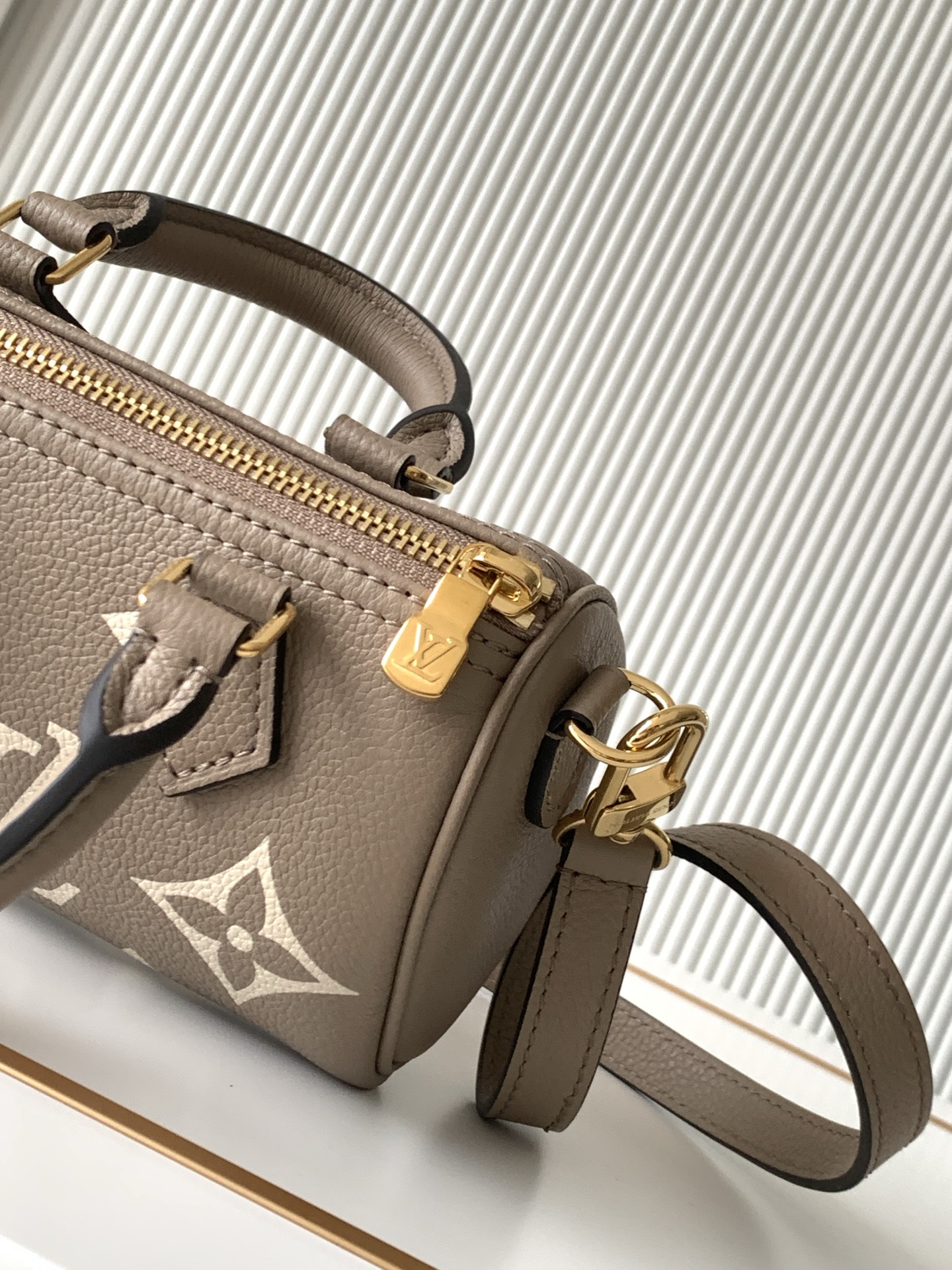 Nano Speedy Handbag in Elephant Grey Monogram Empreinte Leather - Image 5