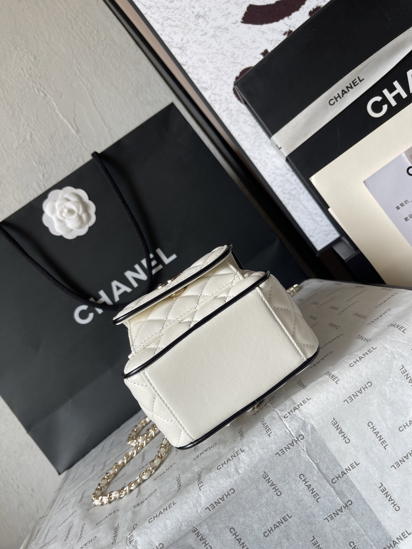 Chanel Black and White Plaid Panda Backpack - Image 5