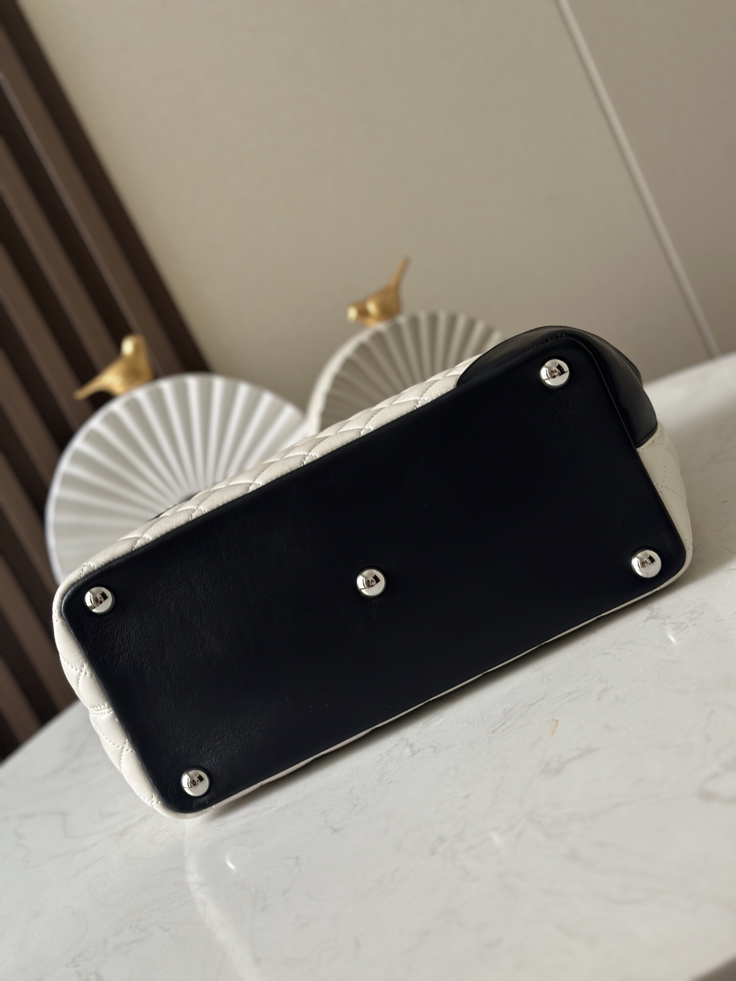 Chanel Black and White Calfskin Basket Tote - Image 5