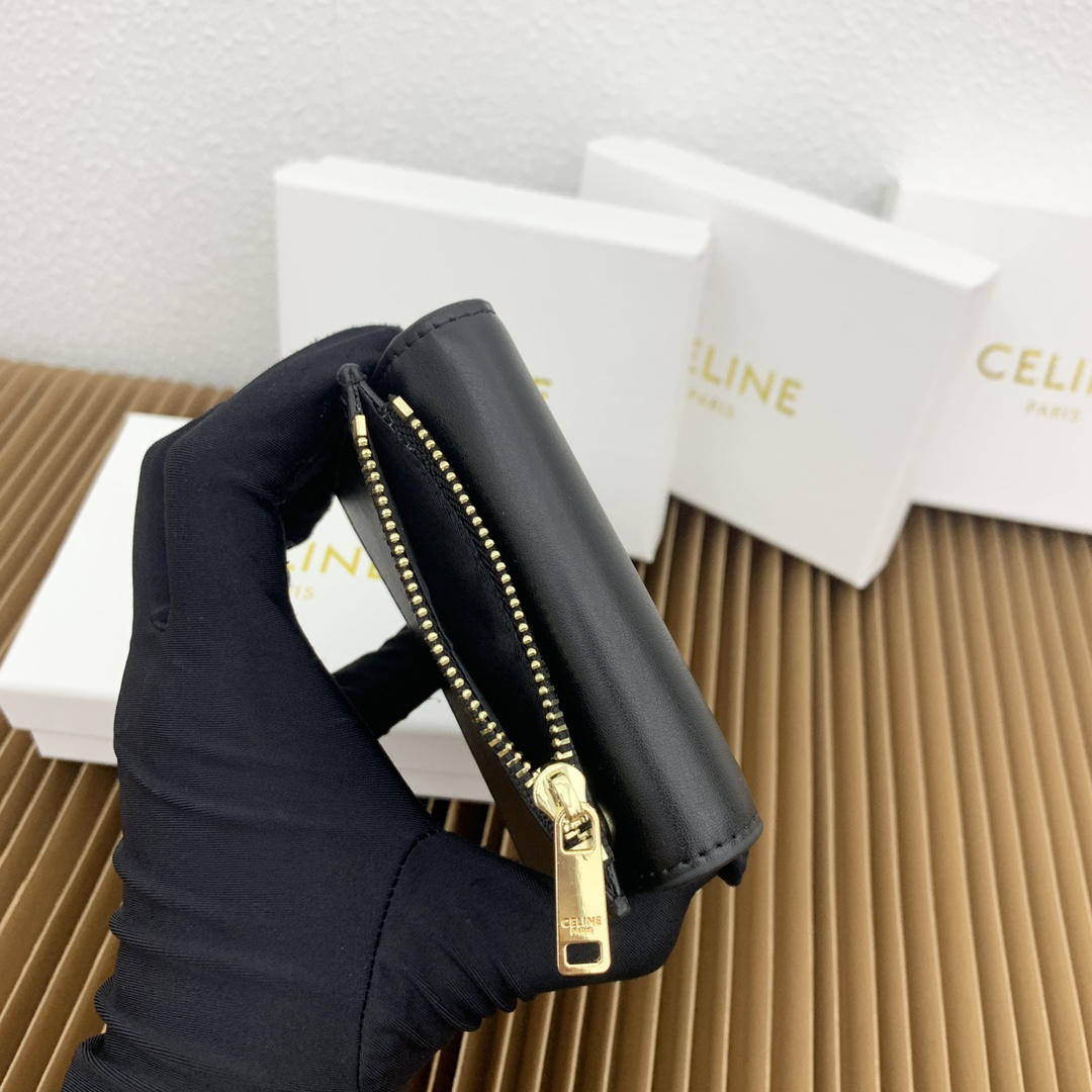 Celine Triomphe Black Calfskin Wallet with Detachable Coin Purse - Image 5