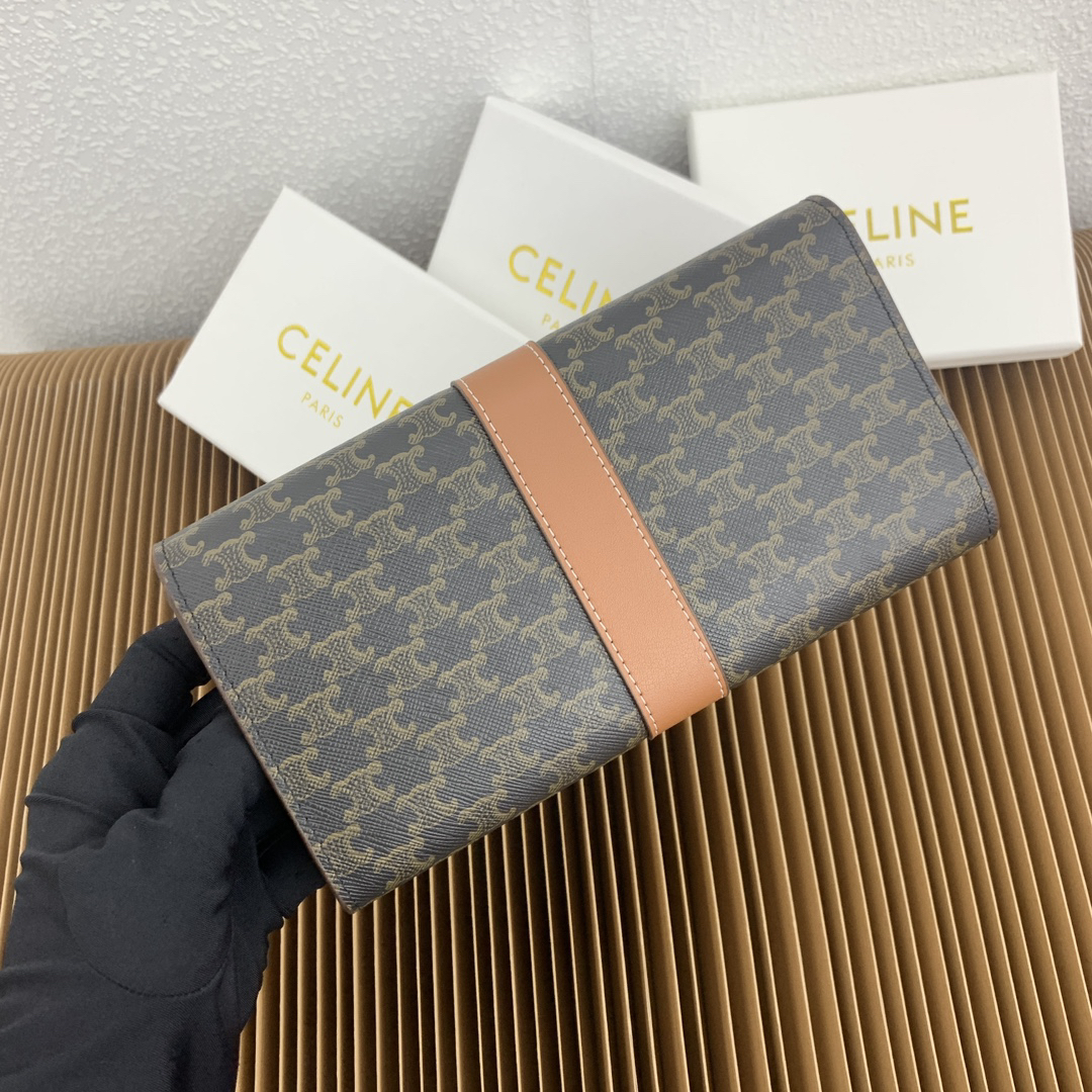 Celine Triomphe Large Canvas and Lambskin Flap Wallet - Image 5