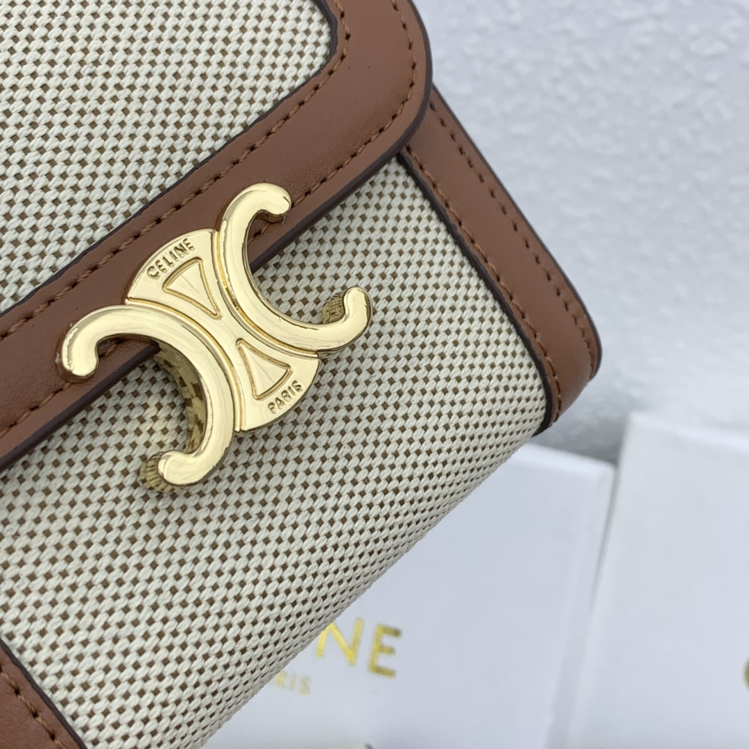 CELINE Triomphe Small Textile and Calfskin Leather Wallet - Image 5