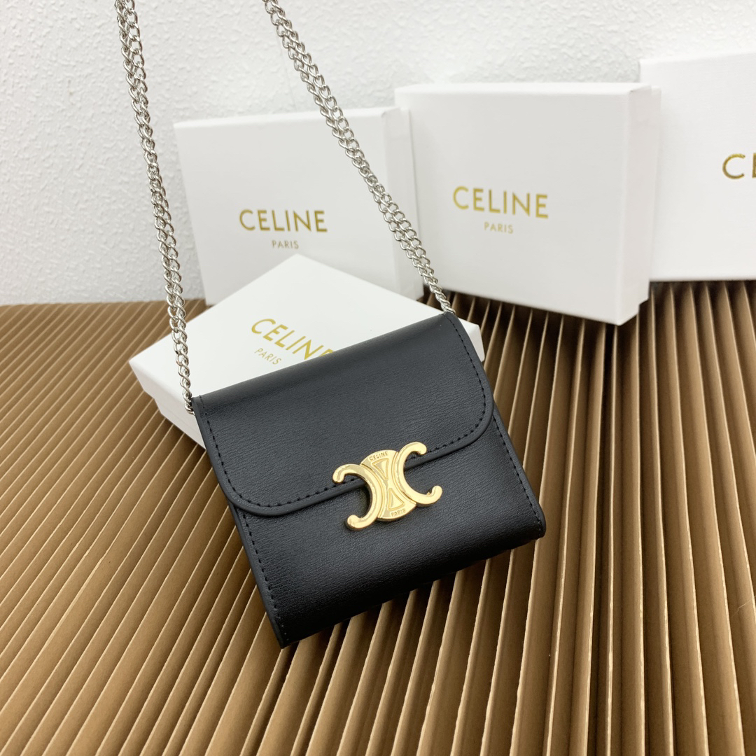 CELINE Triomphe Small Lambskin Leather Flap Wallet - Image 5