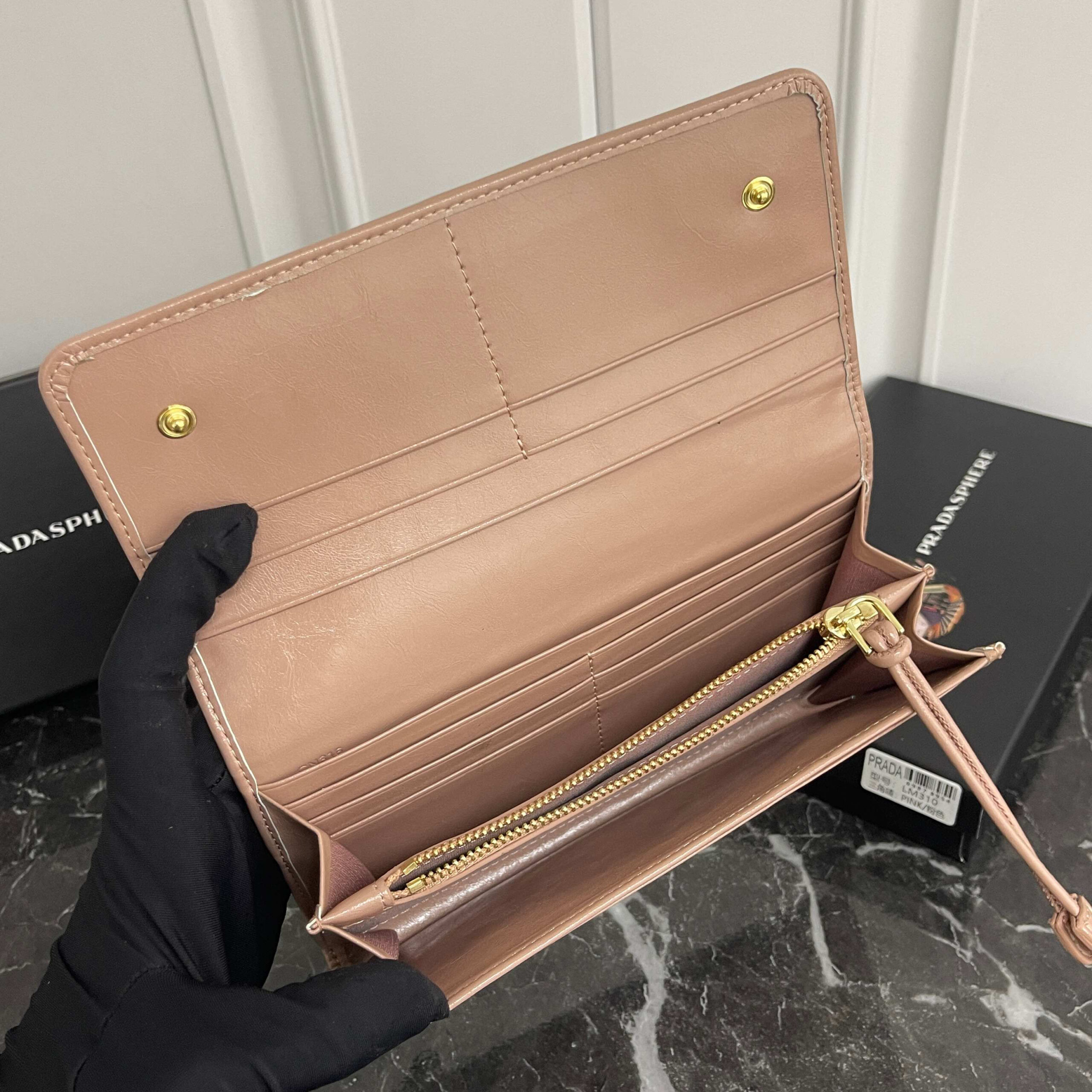 PRADA Large Waxed Leather Wallet with Triangle Logo Snap Closure - Image 5