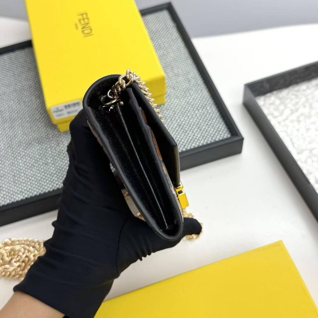 Fendi FF Diamonds Calfskin Crossbody Wallet - Image 5
