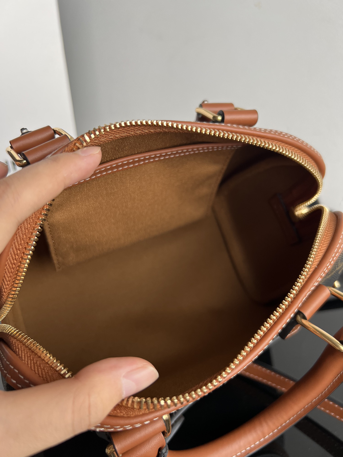 CELINE Triomphe Canvas Leather-Trimmed Boston Bag - Image 5