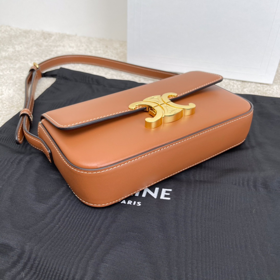 TRIOME Shiny Cowhide Leather Shoulder Bag, Yellow-Brown Hand-Scratched Texture - Image 5