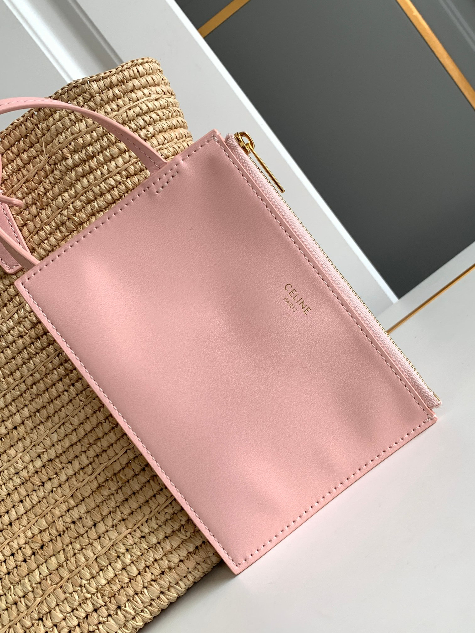 CELINE Teen Woven Plant-Fiber and Calfskin Leather Basket Handbag - Image 6