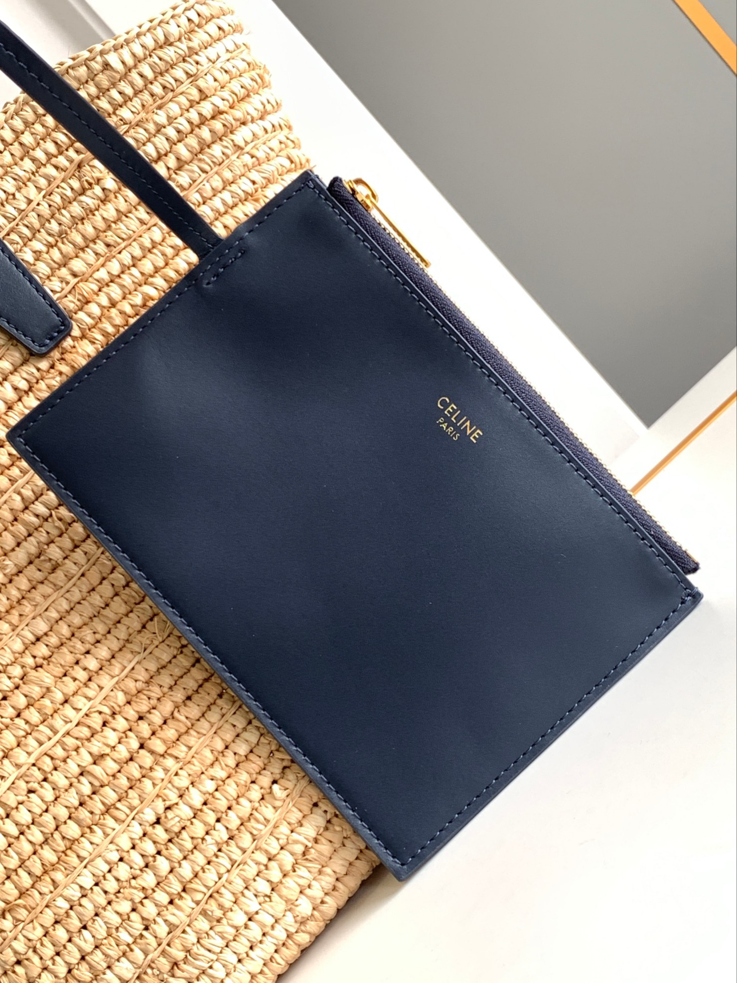CELINE Teen Woven Plant-Fiber and Soft Calfskin Classic Basket Bag - Image 6