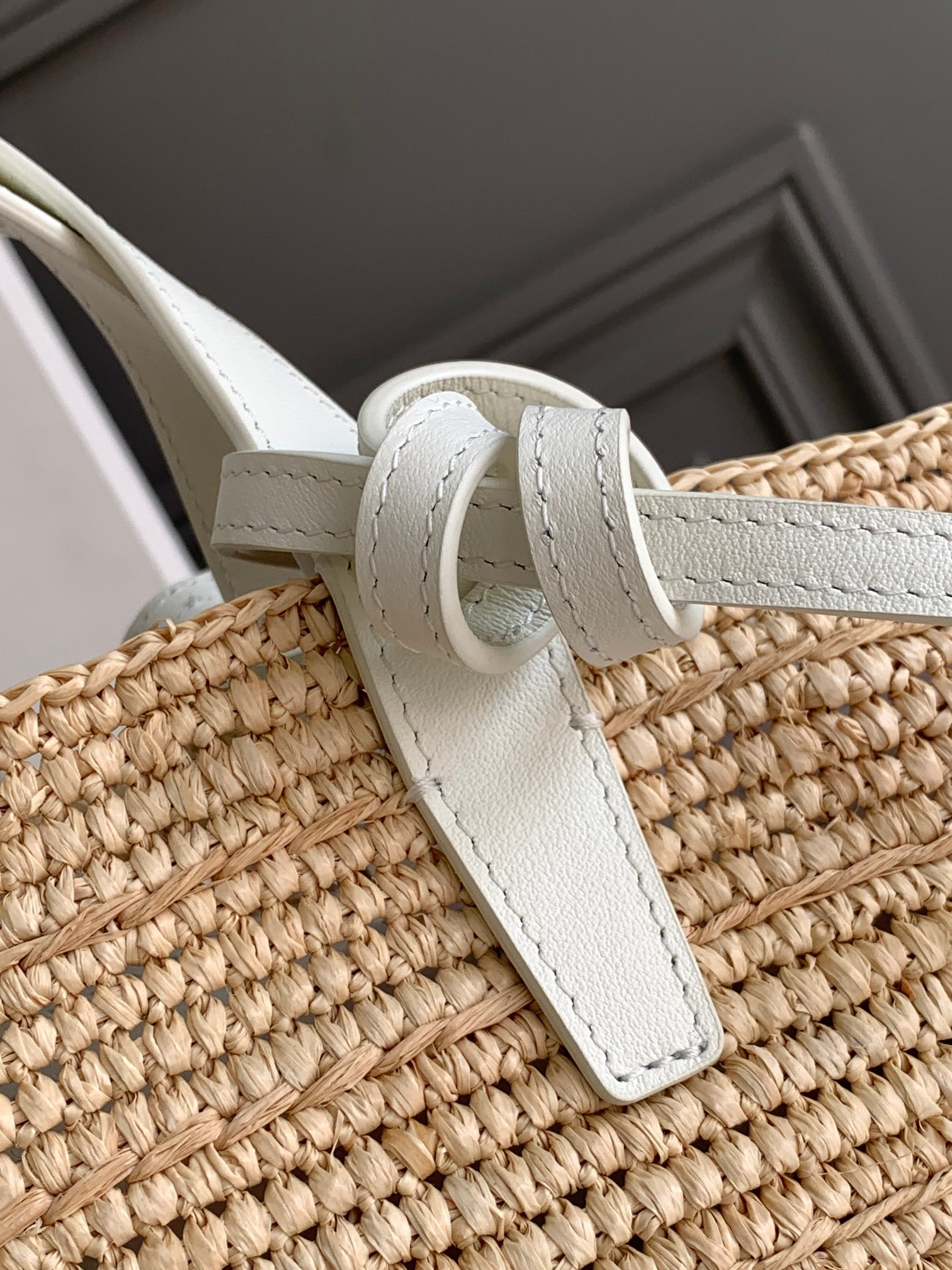 CELINE Teen Woven Plant-Fiber and Calfskin Leather Basket Tote - Image 6