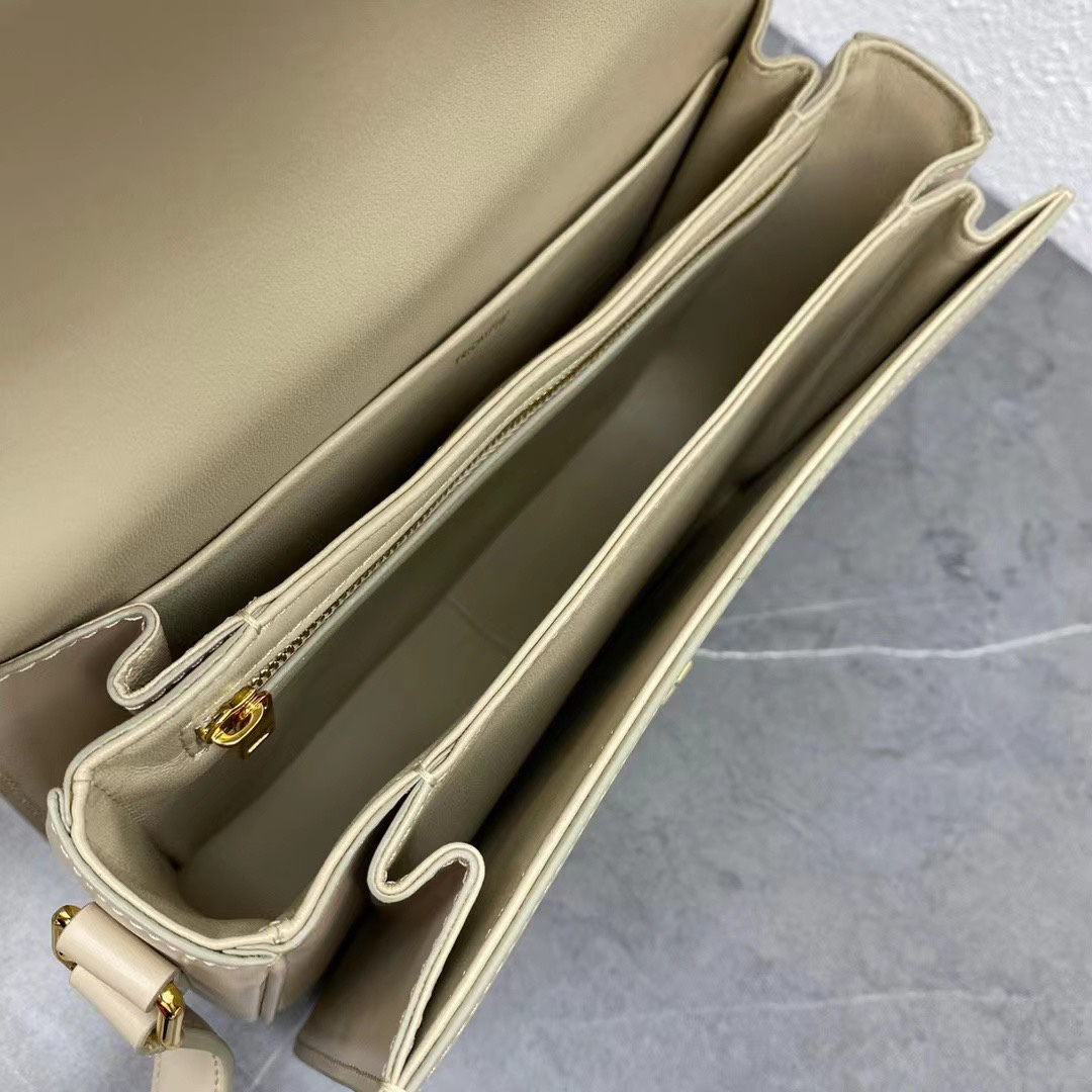 Triome Classic Calfskin Crossbody Bag in Light Beige - Image 6
