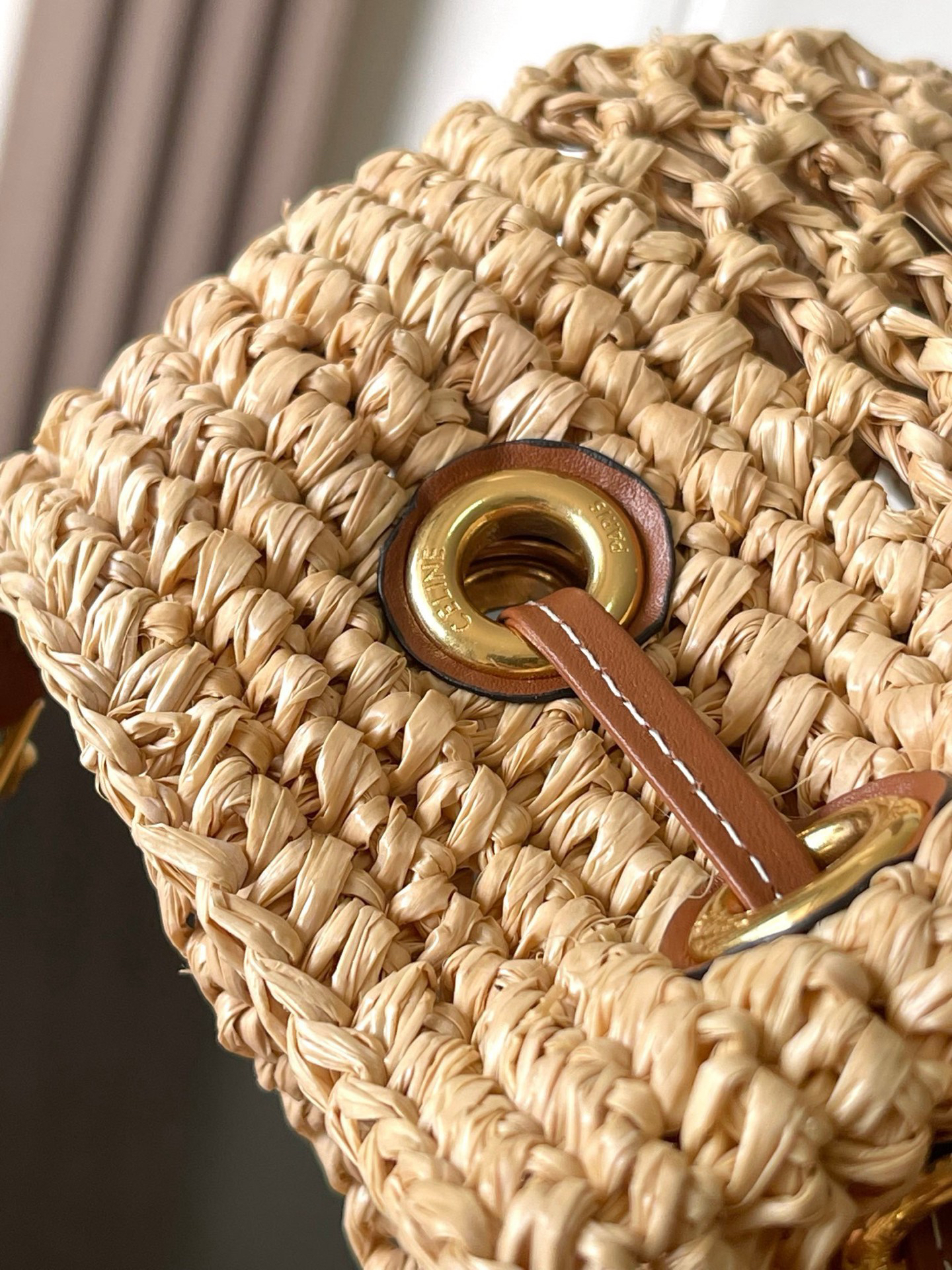 Celine Clara Woven Raffia and Calfskin Bucket Bag - Image 6