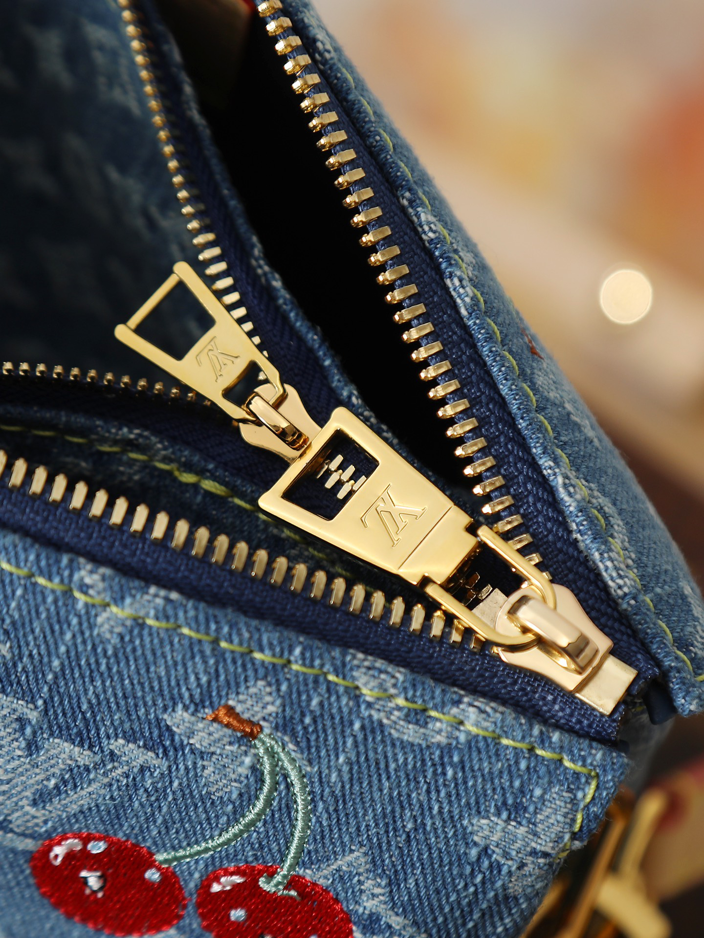 Louis Vuitton Coussin Small Chain Shoulder Bag in Monogram Denim with Cherry Embroidery - Image 6