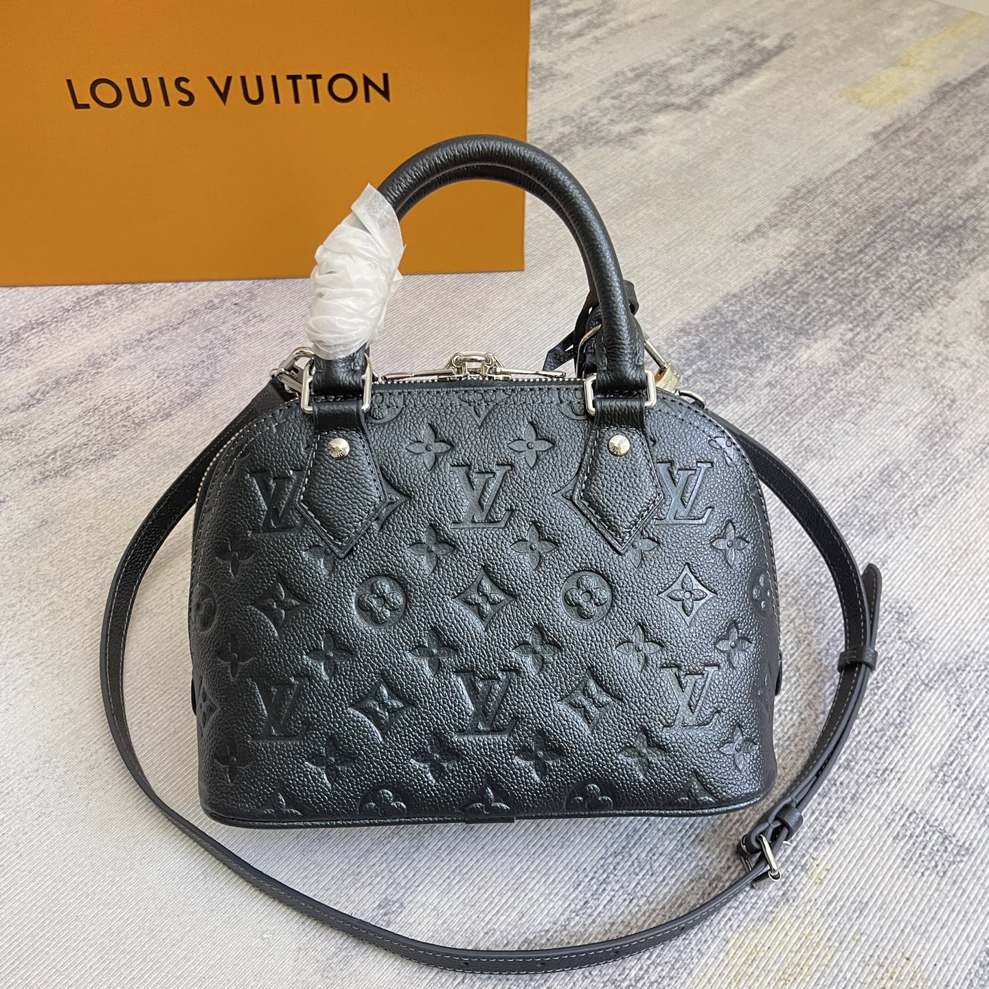 Louis Vuitton Alma BB Embossed Leather Handbag - Glossy Blue - Image 6