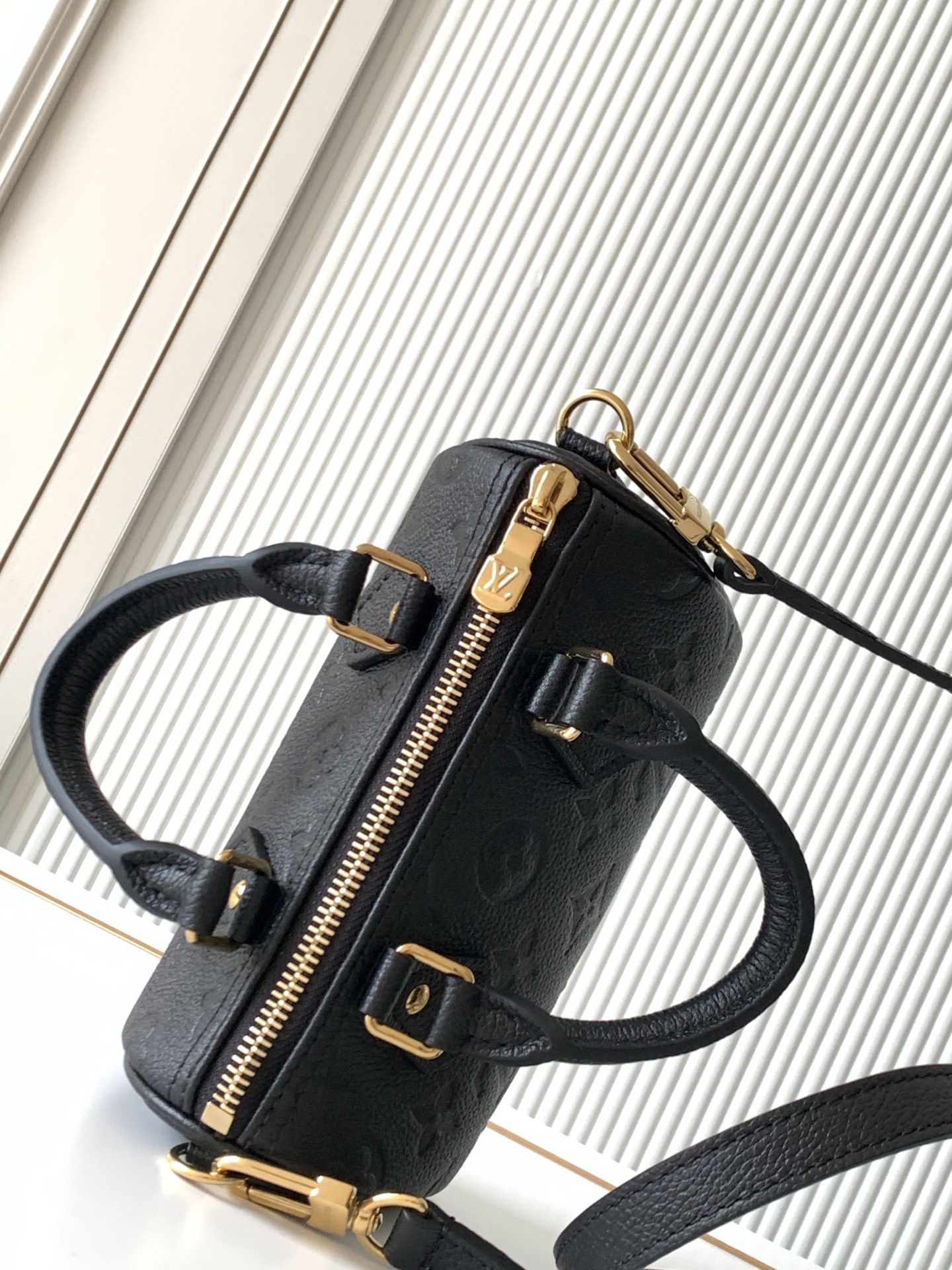 Louis Vuitton Nano Speedy Handbag in Black Monogram Empreinte Leather - Image 6
