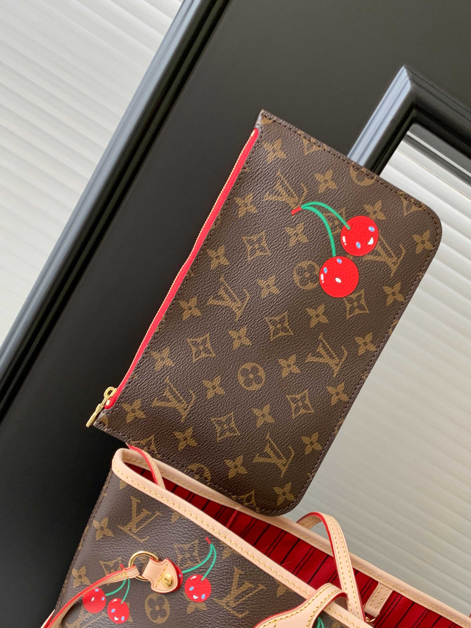 Louis Vuitton Neverfull MM Monogram Cherry Tote Bag - Image 6