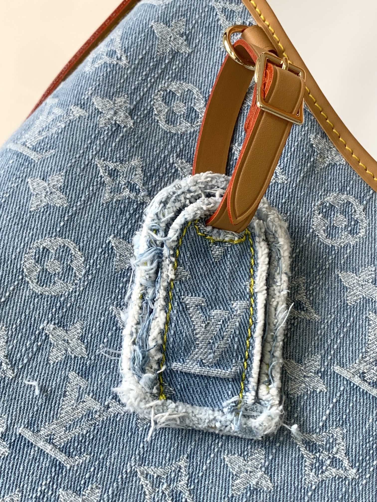 Louis Vuitton CarryAll Small Shoulder Bag in Blue Denim Monogram Canvas - Image 6