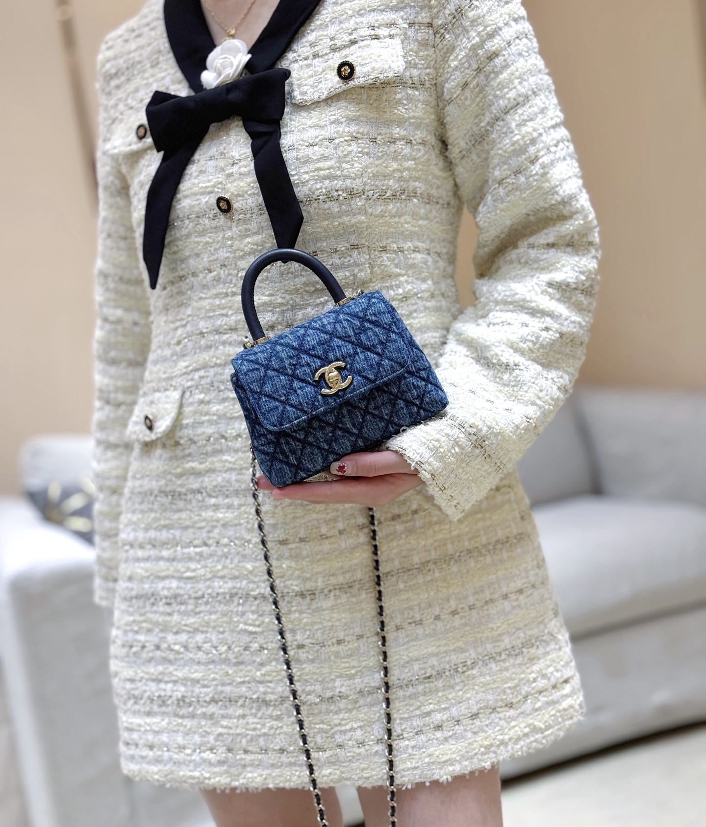 Chanel 26P Mini Coco Handle Denim Bag - Image 6