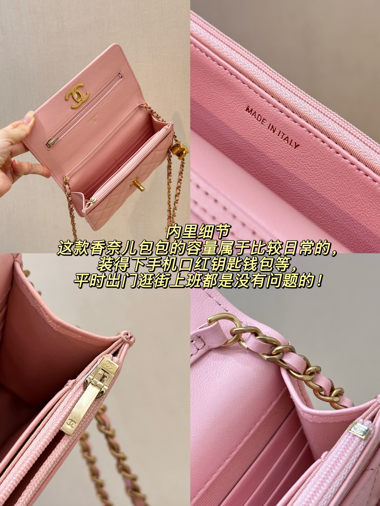 Lambskin Flap Crossbody Bag with Adjustable Chain Strap - Image 6