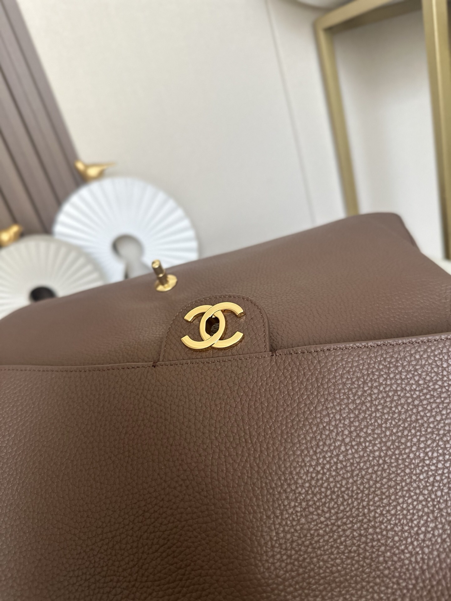 Chanel Maxi Flap Bag in Elephant Gray with Gold-Tone Hardware - Image 6