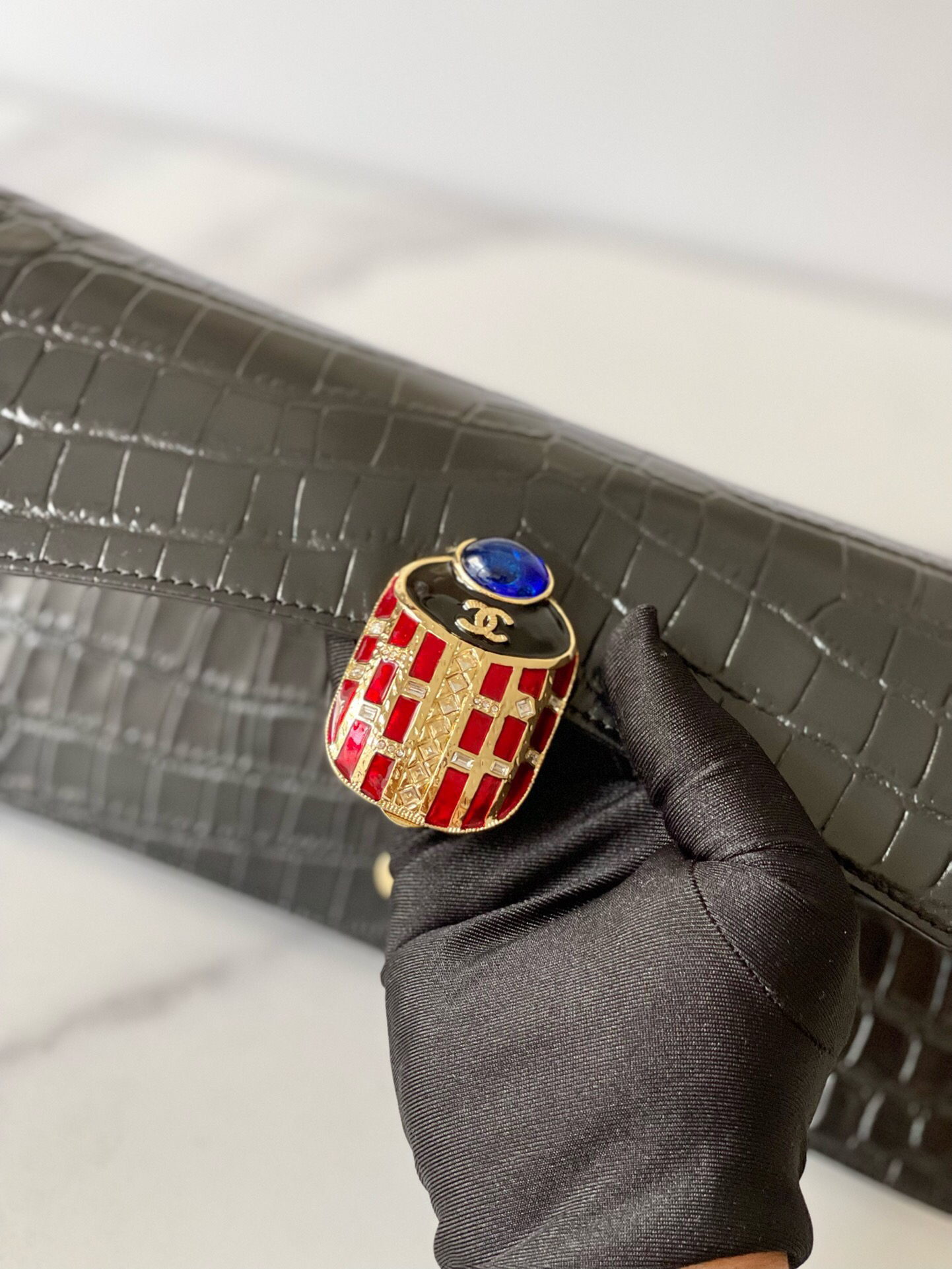 Chanel Vintage Black Caviar Leather Clutch Evening Bag - Image 6