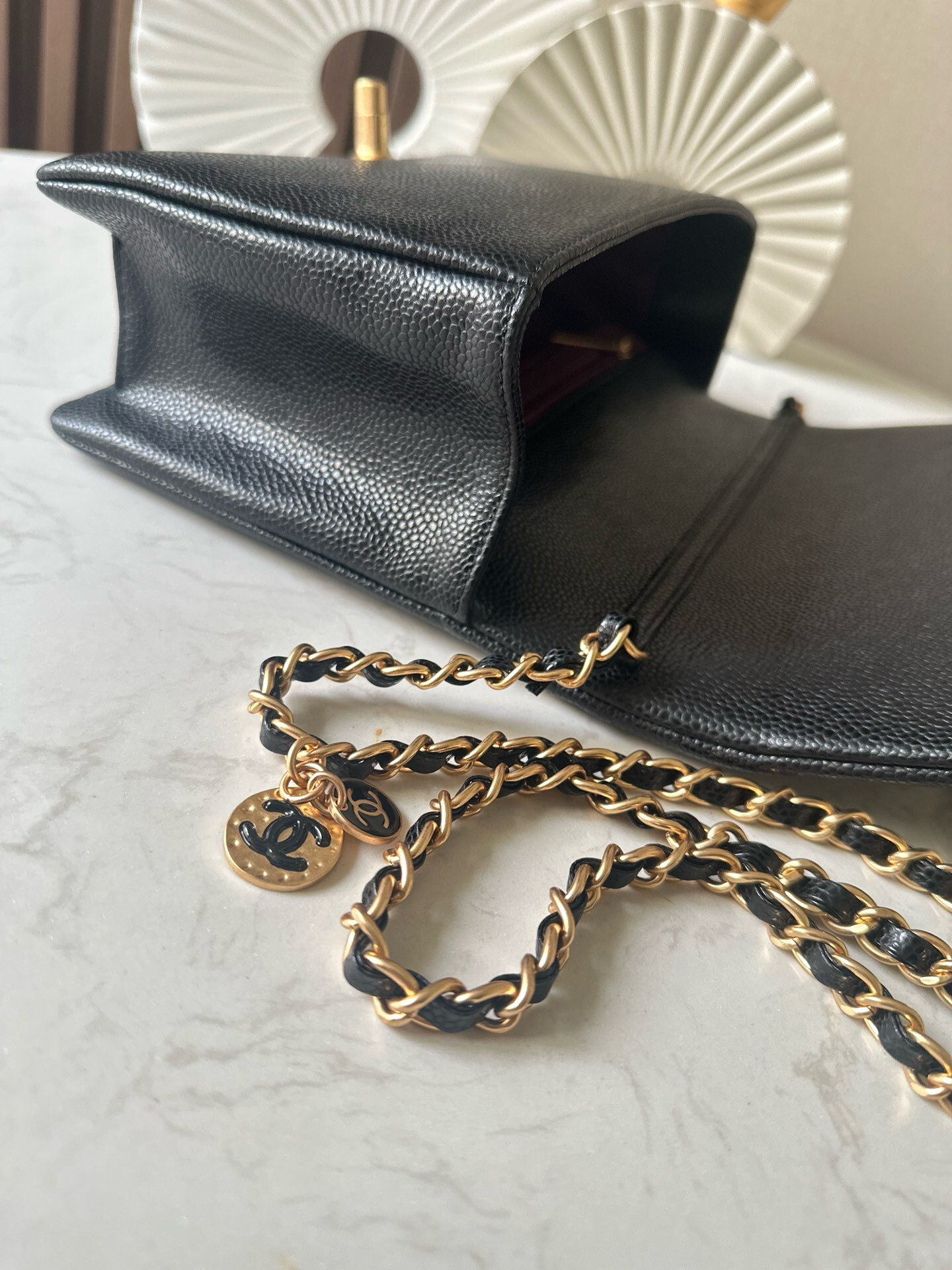 Chanel Classic Flap Bag, Medium, Black Caviar Leather, No Quilting - Image 6