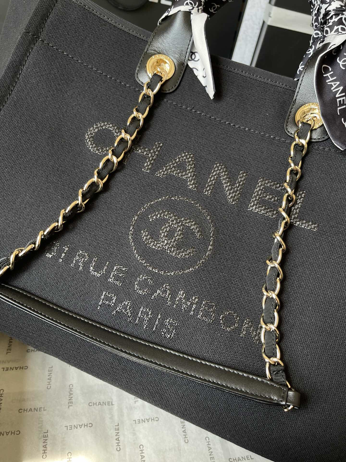 Chanel 2022 Canvas Tote Bag with Leather Handles - Image 6