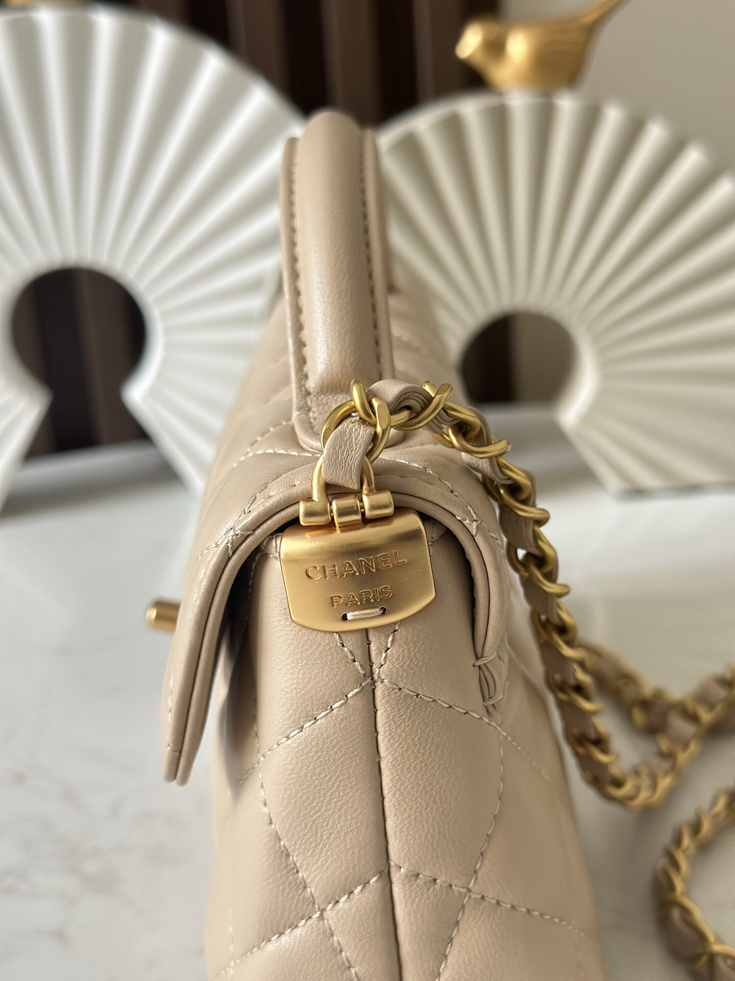 Medium Lambskin Kelly-Style Crossbody Bag - Apricot - Image 6