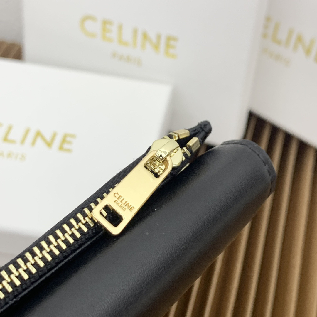 Celine Triomphe Black Calfskin Wallet with Detachable Coin Purse - Image 6