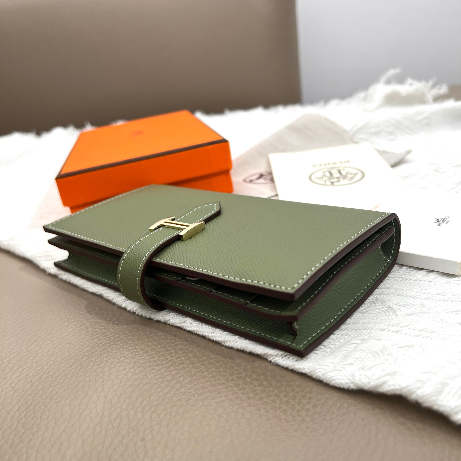 Hermes Women's Togo Leather Vertical Wallet with Zip Pocket - Image 6