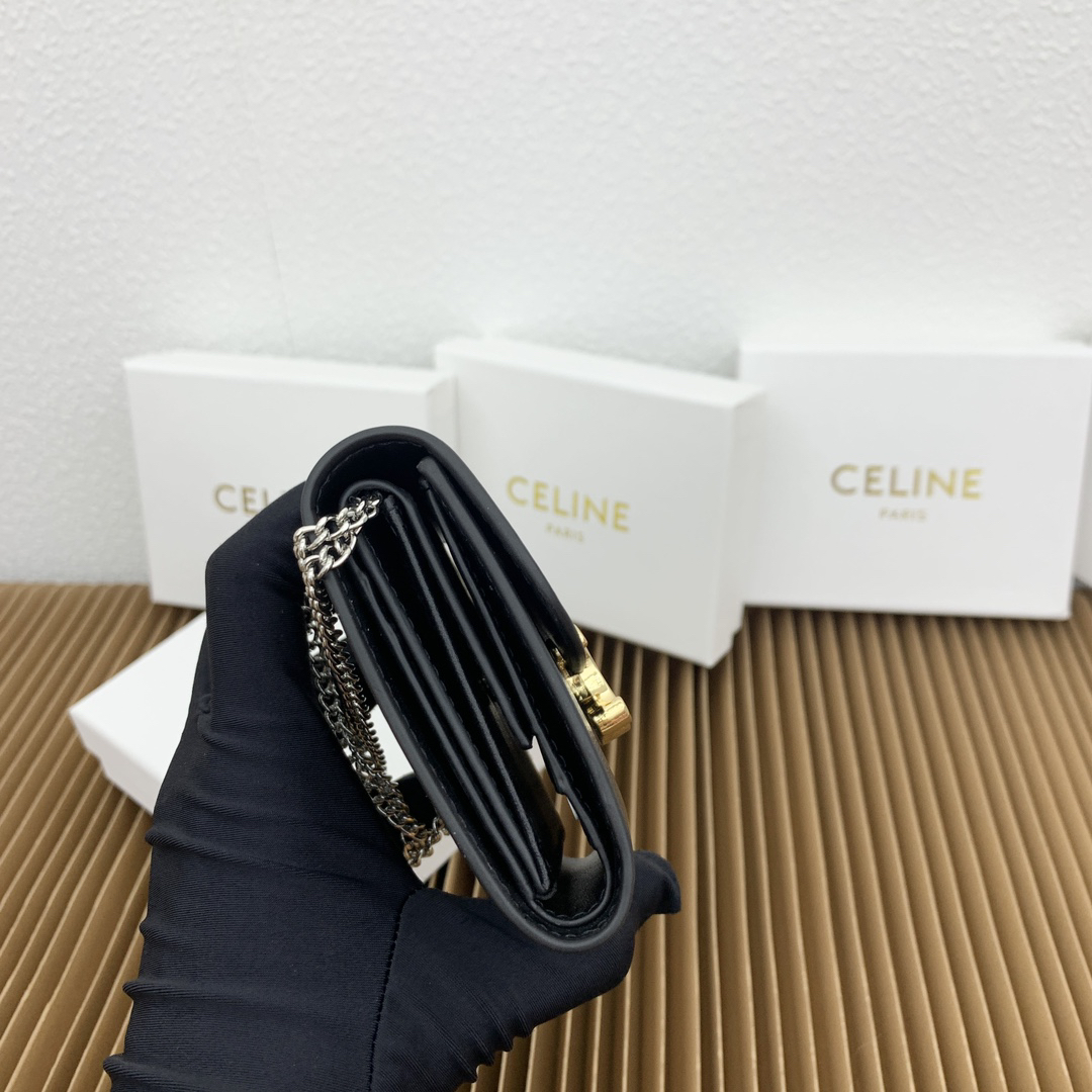 CELINE Triomphe Small Lambskin Leather Flap Wallet - Image 6
