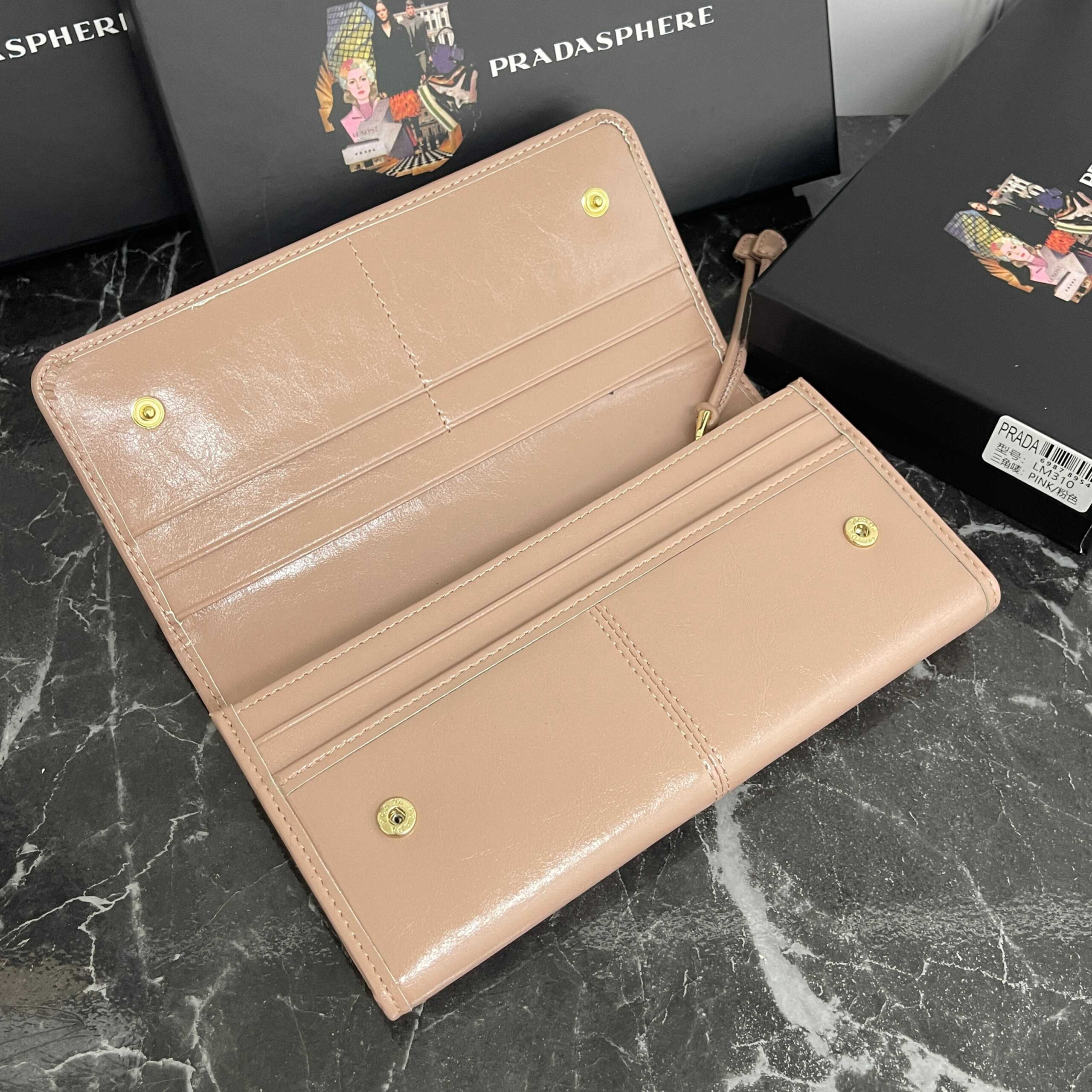 PRADA Large Waxed Leather Wallet with Triangle Logo Snap Closure - Image 6