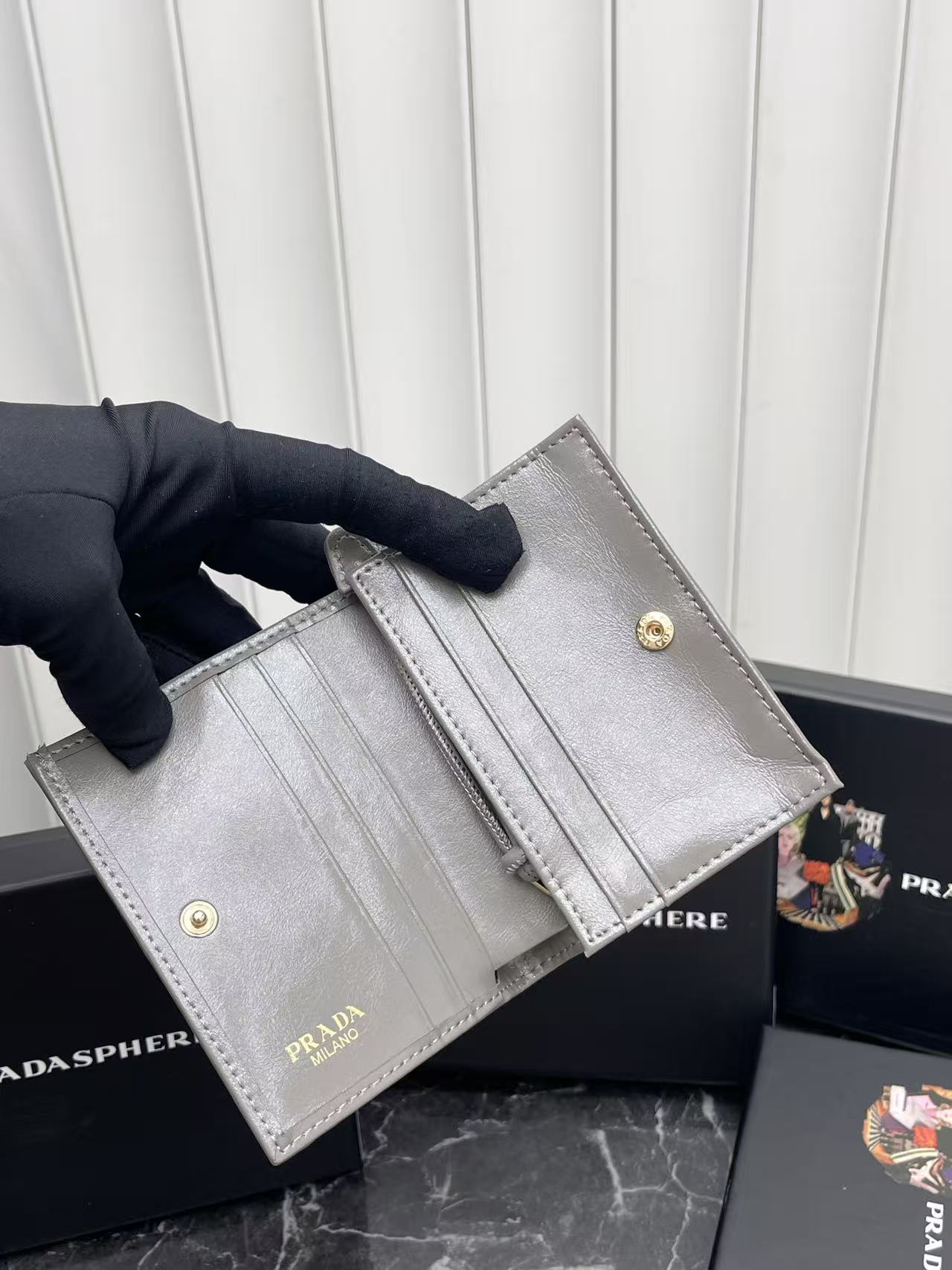 Prada Leather Wallet with Metal Triangle Logo - Image 6