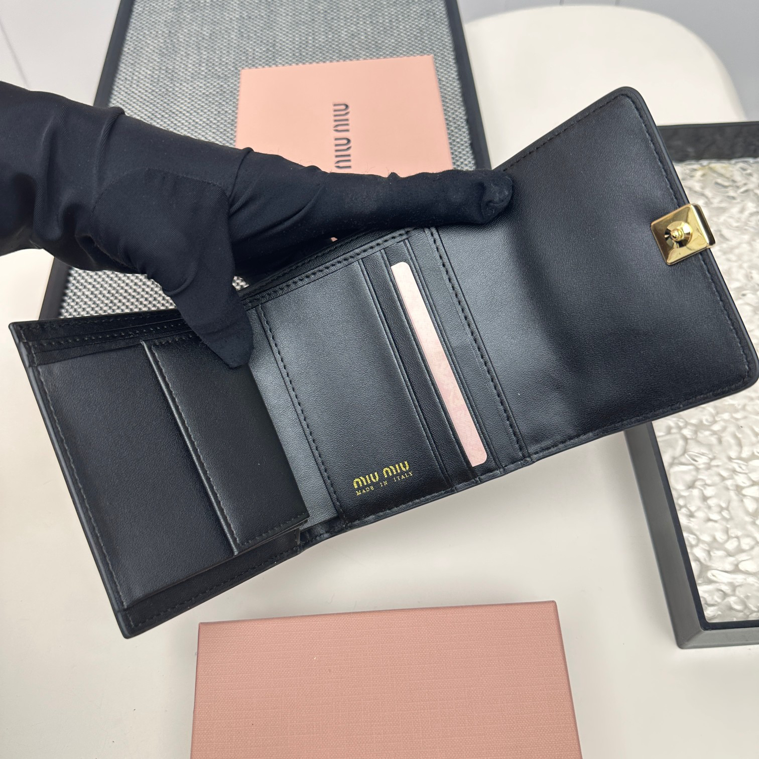 Miu Miu Lambskin Trifold Wallet and Card Holder - Image 6