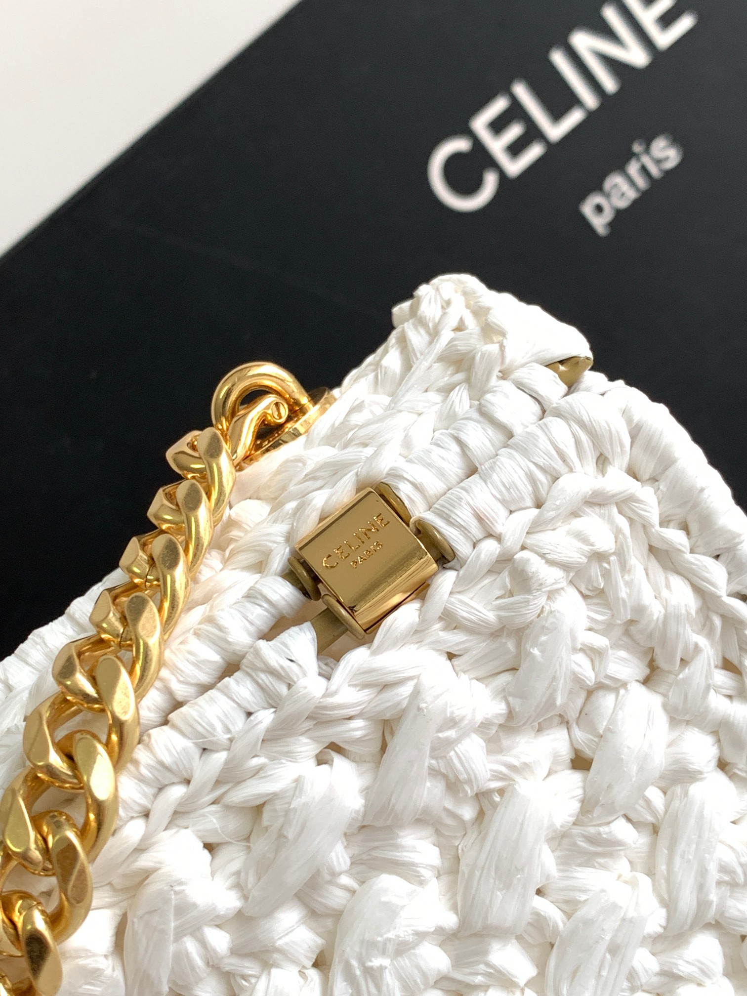 Celine Triomphe Raffia Woven Chain Shoulder Bag - Image 6