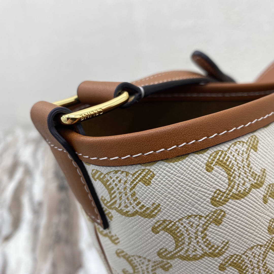 CELINE Triomphe Medium Bucket Bag in White Printed Coated Canvas - Image 6