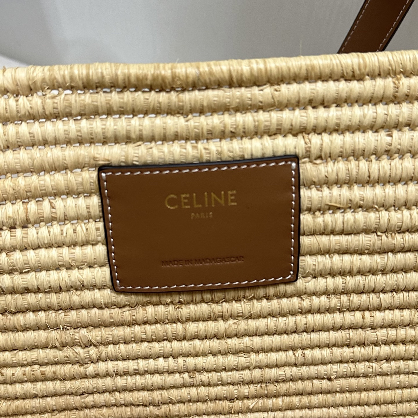 CELINE Natural Plant-Fiber and Calfskin Woven TRIOME Tote Bag - Image 6